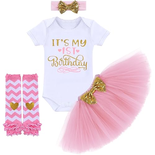 ODASDO It’s My 1st / 2nd / Half Birthday Outfit Baby Toddler Kid Princess Tutu Skirt Cake Smash Set 4pcs Party Clothes
