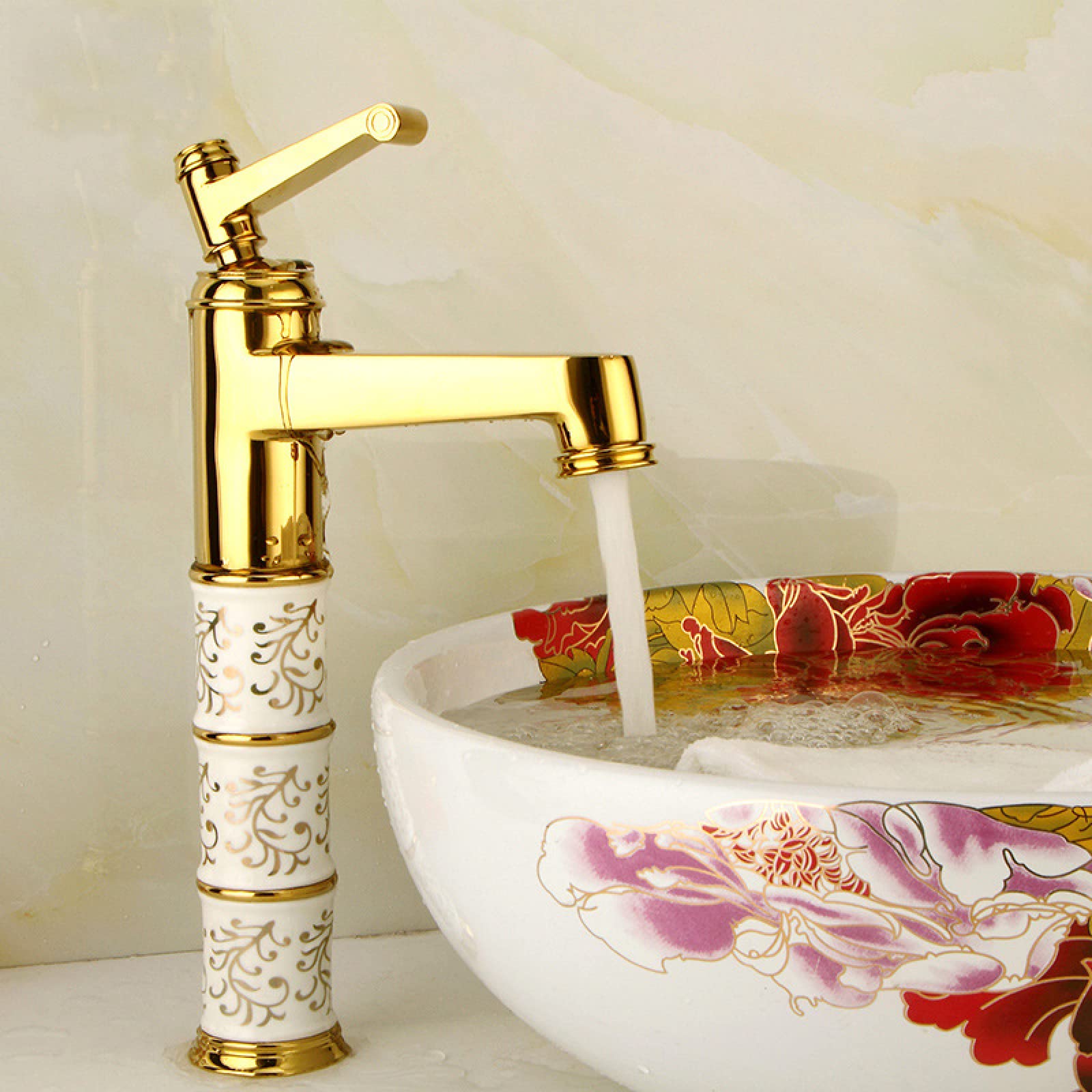 Grifo de lavabo de baño de un solo manejo vintage latón oro LWX