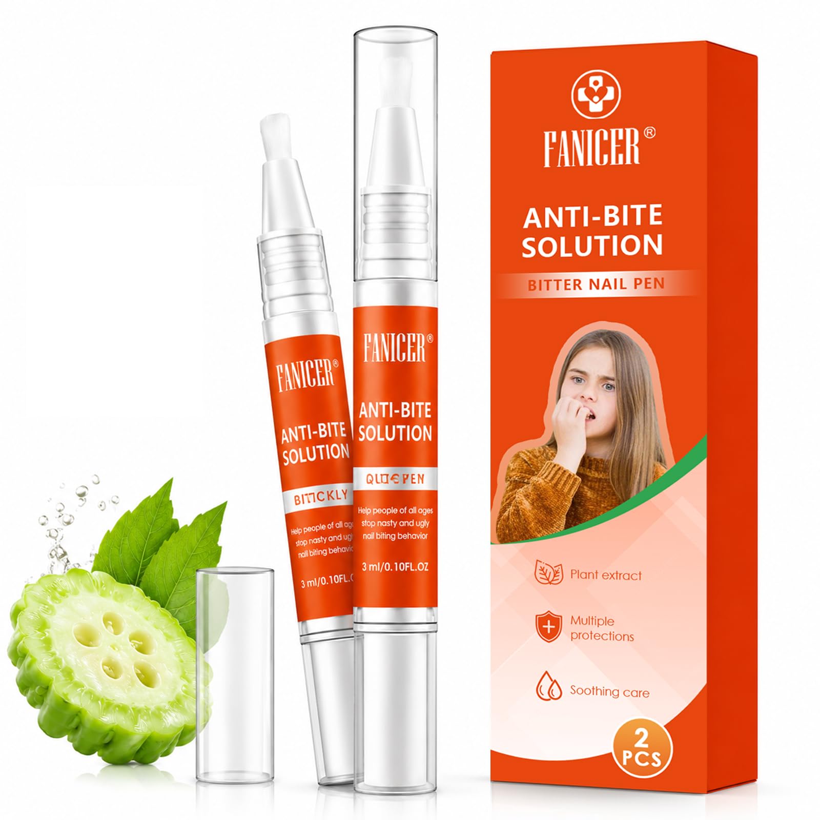 Pack of 2 Pens Against Nail Chewing, Bitter Nail Pen, Pen for Stop Nail Biting for Children from 3 Years and Adults, Stops Nail Chewing, Easy Nail Care