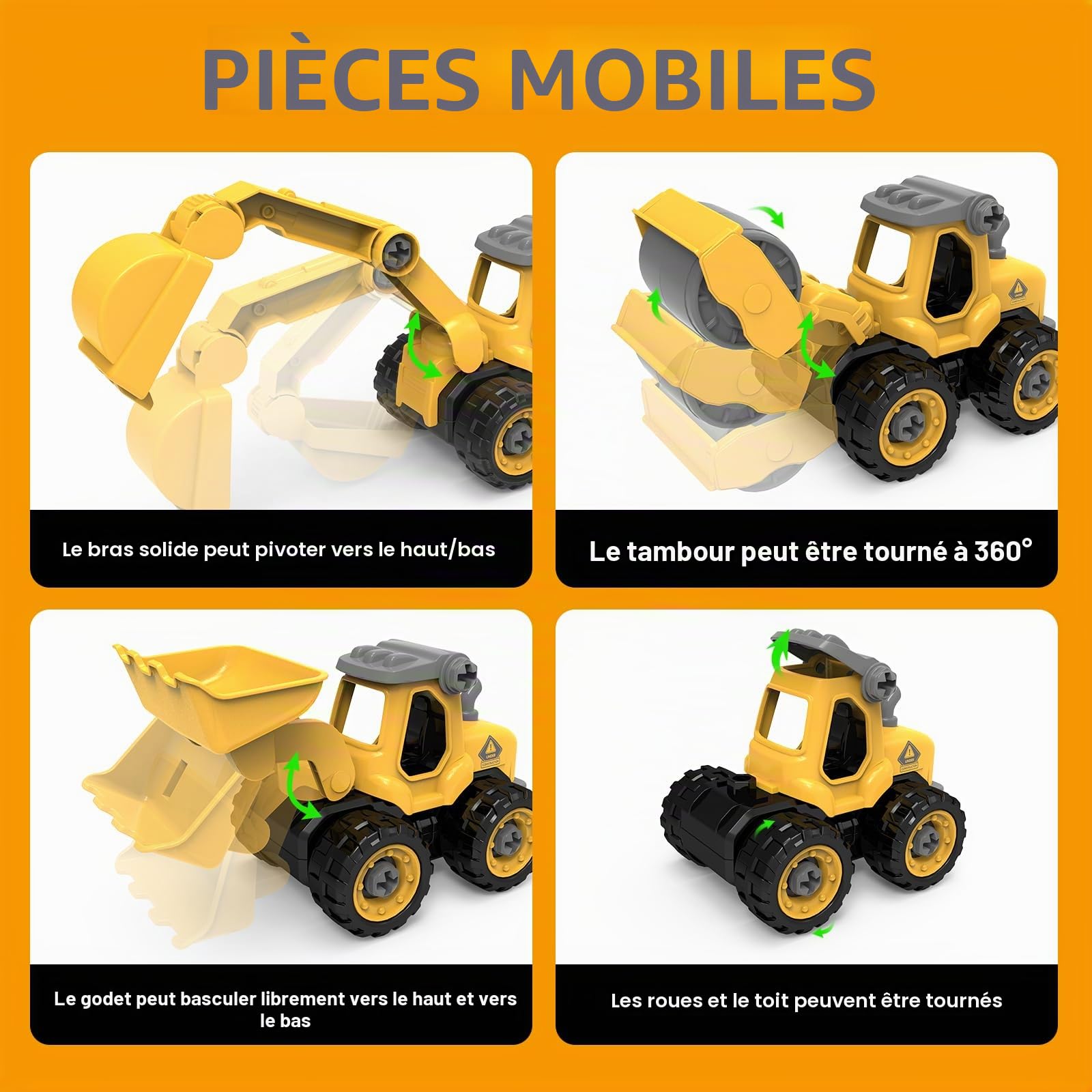 EYLM Pelleteuse avec Véhicule de Construction, Bricolage 3 en 1 Tracteur avec Chargeur Frontal, Rouleau Compresseur Ensemble de Jeu Jouet Éducatif pour Les Jeunes Enfants de 3 4 5 6 Ans