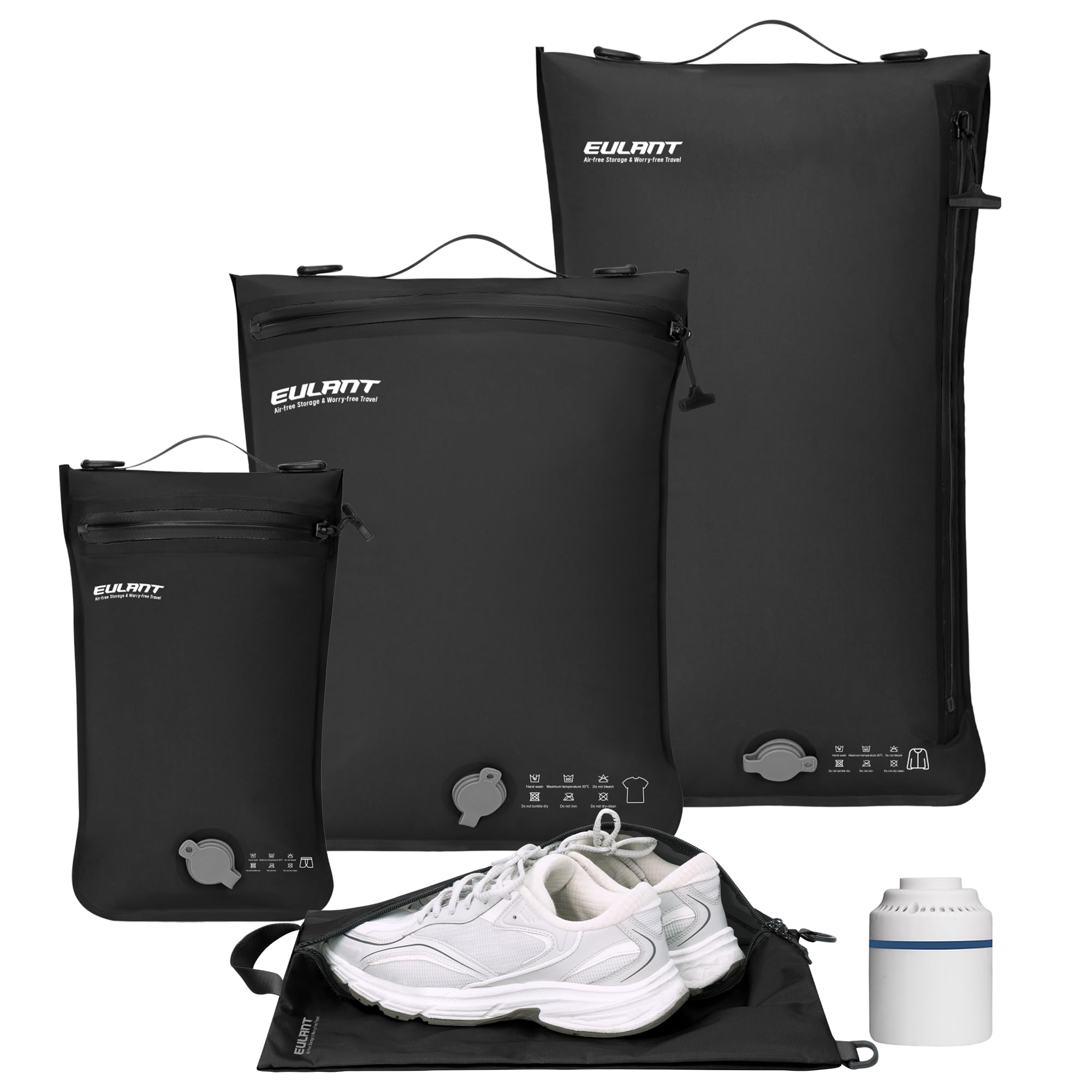 EULANT Lot de 4 Réutilisable Cubes de Compression Sous Vide pour Voyage,3 Sacs Sous Vide Etanches + 1 Sac à Chaussures, Organiseur de Sac de Voyage pour Bagage à Main