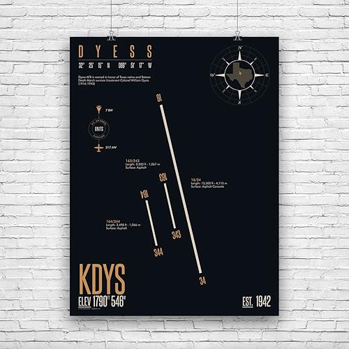 Dyess Air Force Base KDYS - Military Runway Print - Military Base Runway - Airfield Map Art - US Air Force Base Art - US Air Force Base Runway Map