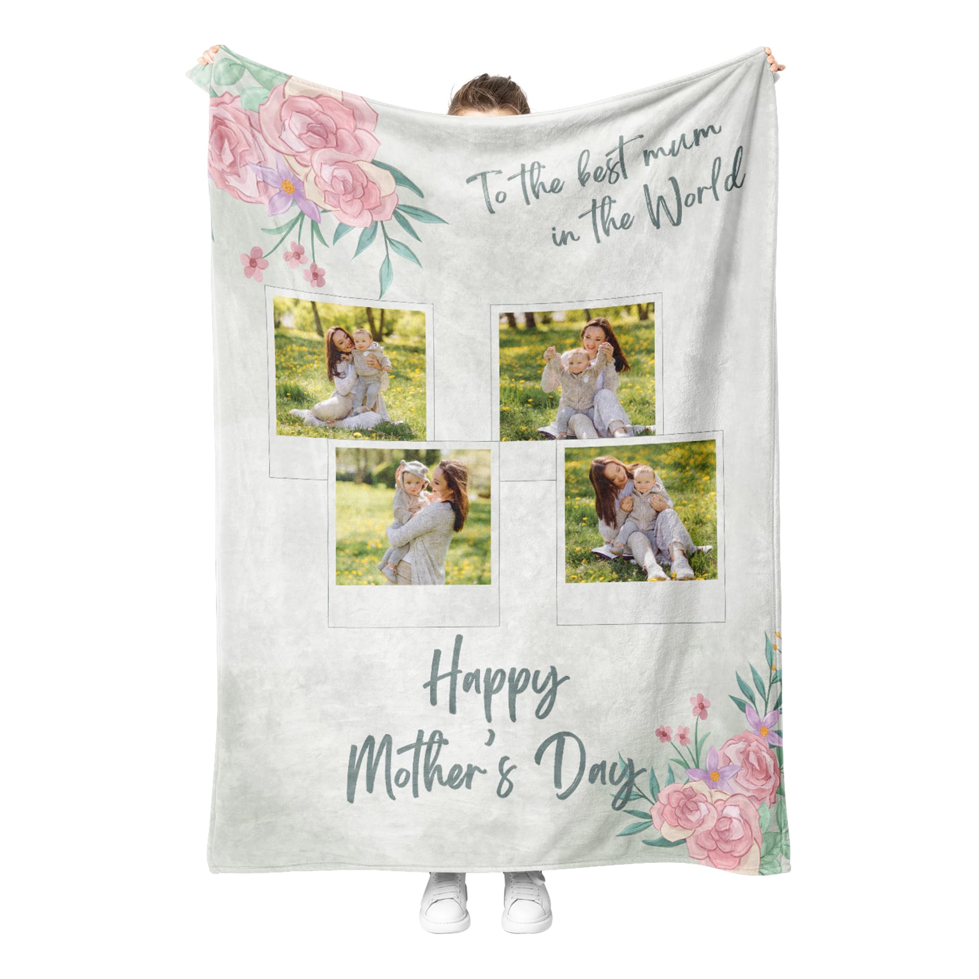 Print Maniacs 4 Photo Personalised Gifts For Mum, Mothers Day Blankets With Love Sayings, Birthday Presents For Mum From Daughter Son Children, Christmas Valentines Thanksgiving Gift For Mummy