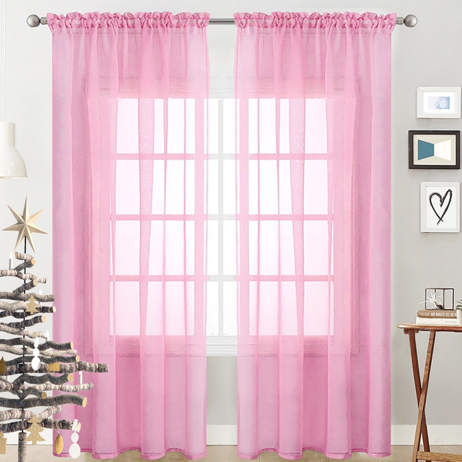 Rideaux avec oeillets isolation lumière et protection anti-UV rose