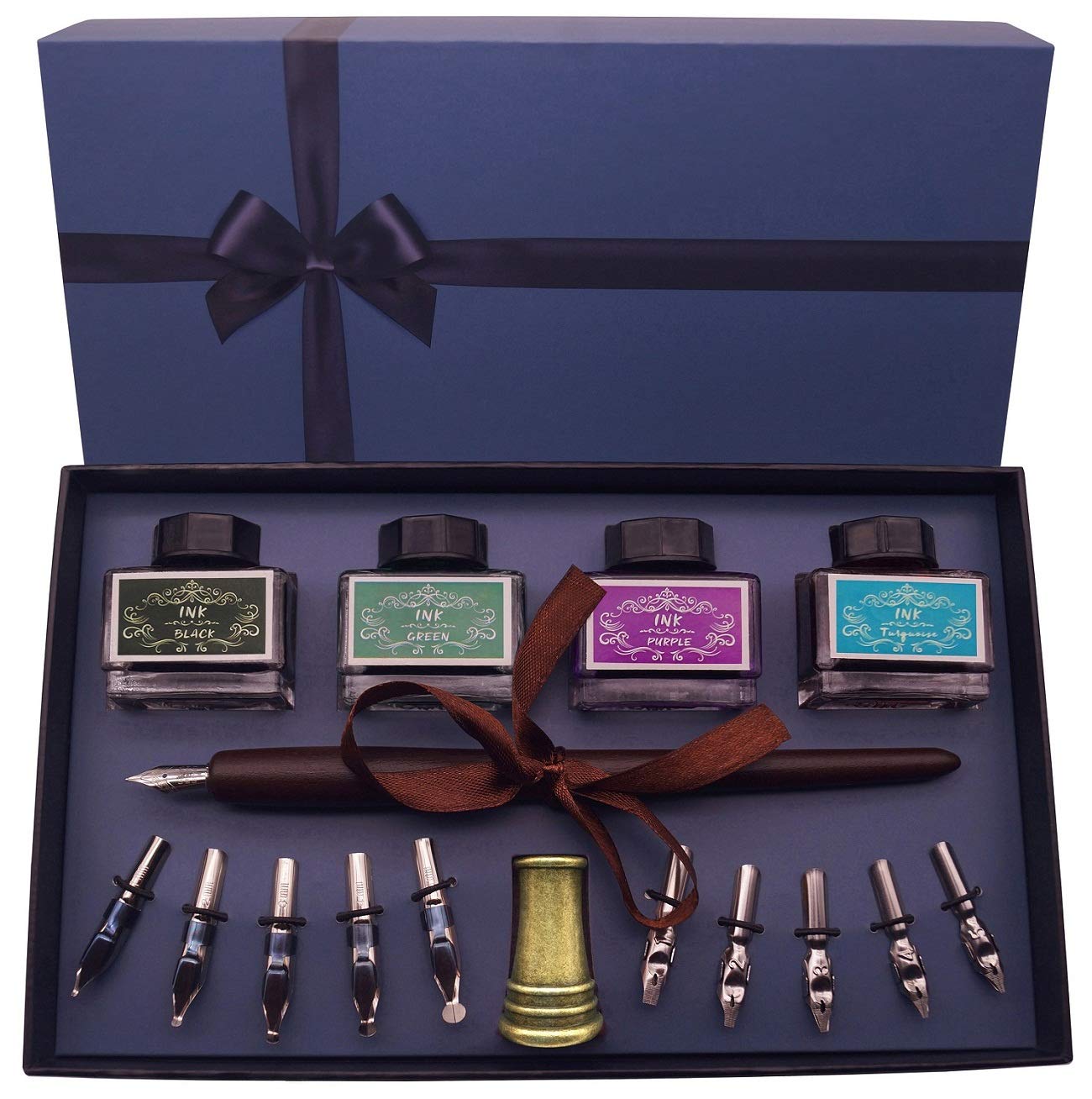 Plotube Calligraphy Pen Set Includes Wooden Dip Pen, 11 Nibs, 4 Color