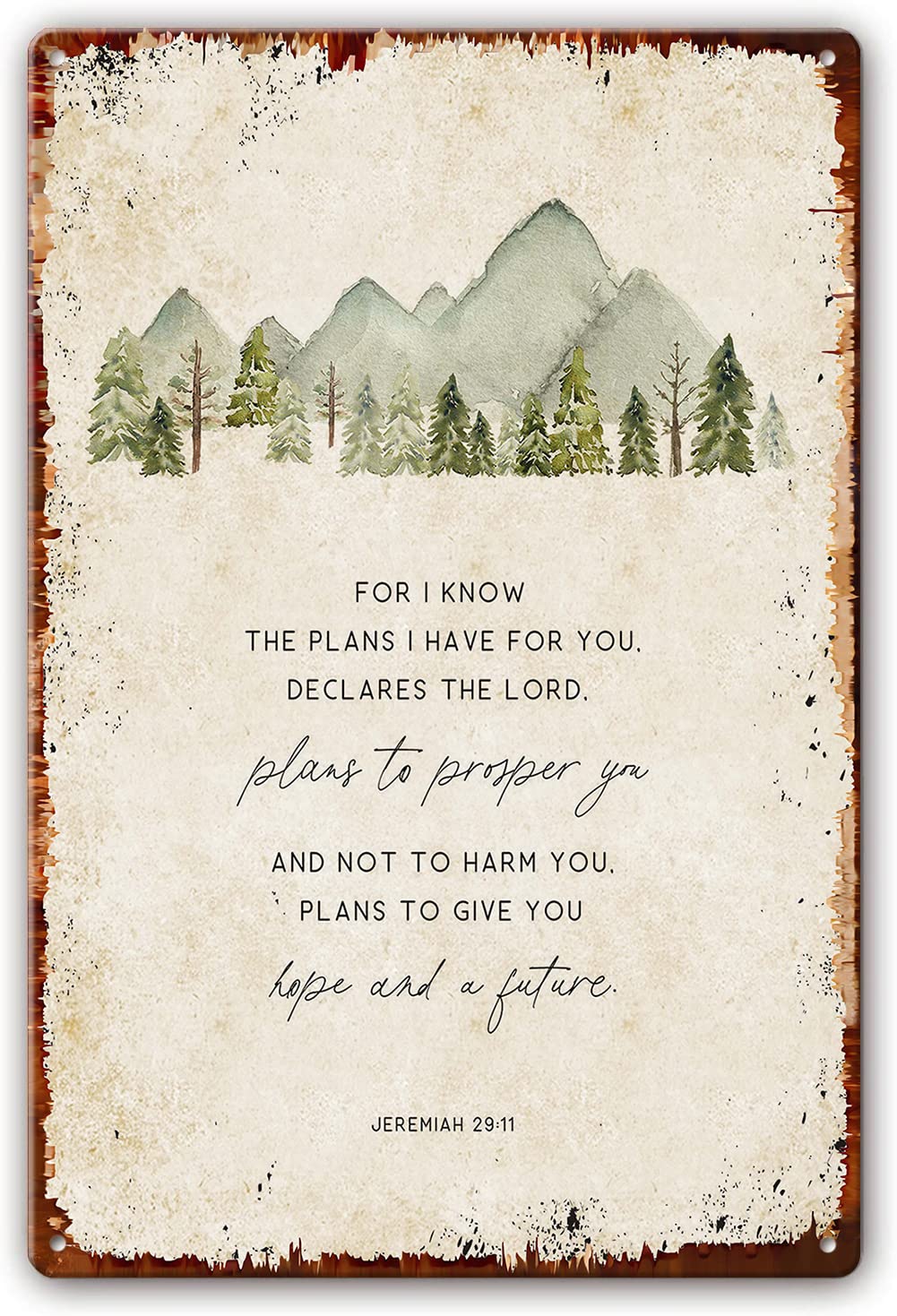 Yepyayqvk Metal Signs Bible Verse Wall Art Watercolor Mountains Trees Scripture Poster Bible Verse Print Christian Home Decor Pictures for Bedroom Wall Decorations 8x12 Inch