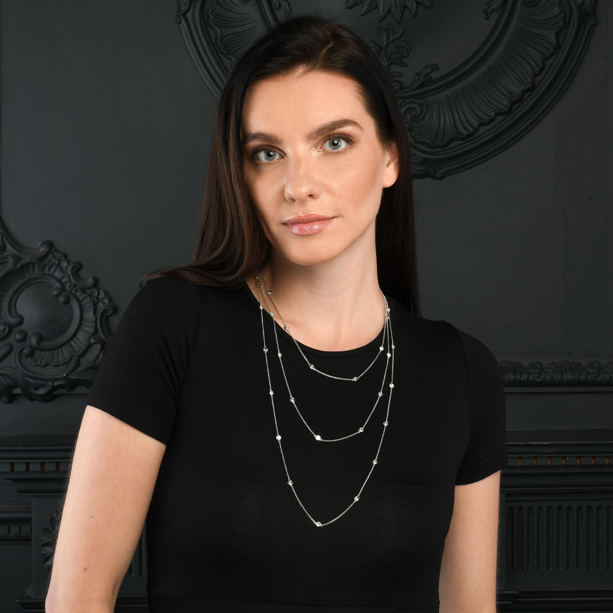 namana Zierliche 925 Sterling Silber Halskette für Damen und Teenager-Mädchen, lange Station Kette mit Cubic Zirkonia Steinen, Layering Silber Halsketten für Frauen mit Schmuck Geschenk-Box