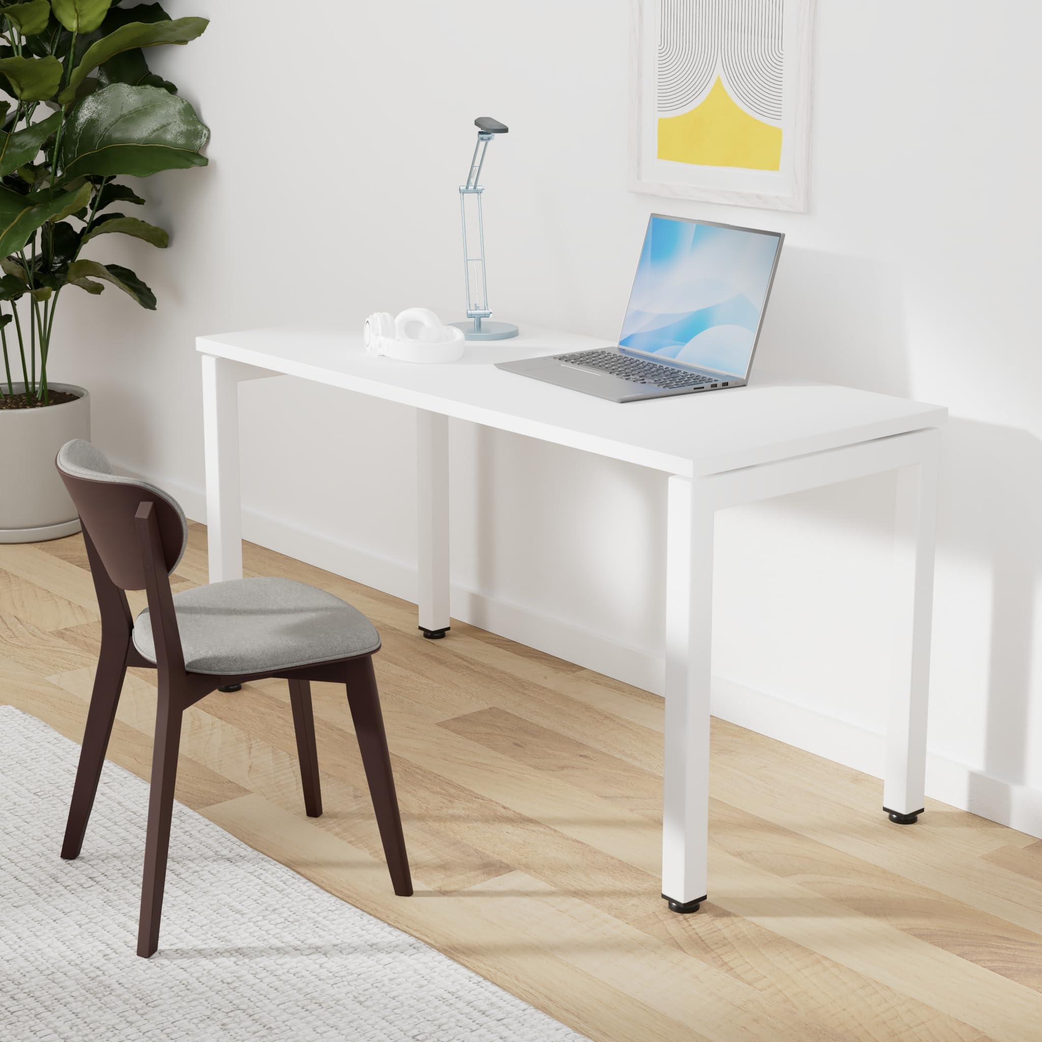 Steelcase Ottima Portico Scrivania Home Office ad altezza fissa con piano in melaminico neve e struttura in acciaio inox neve, facile montaggio