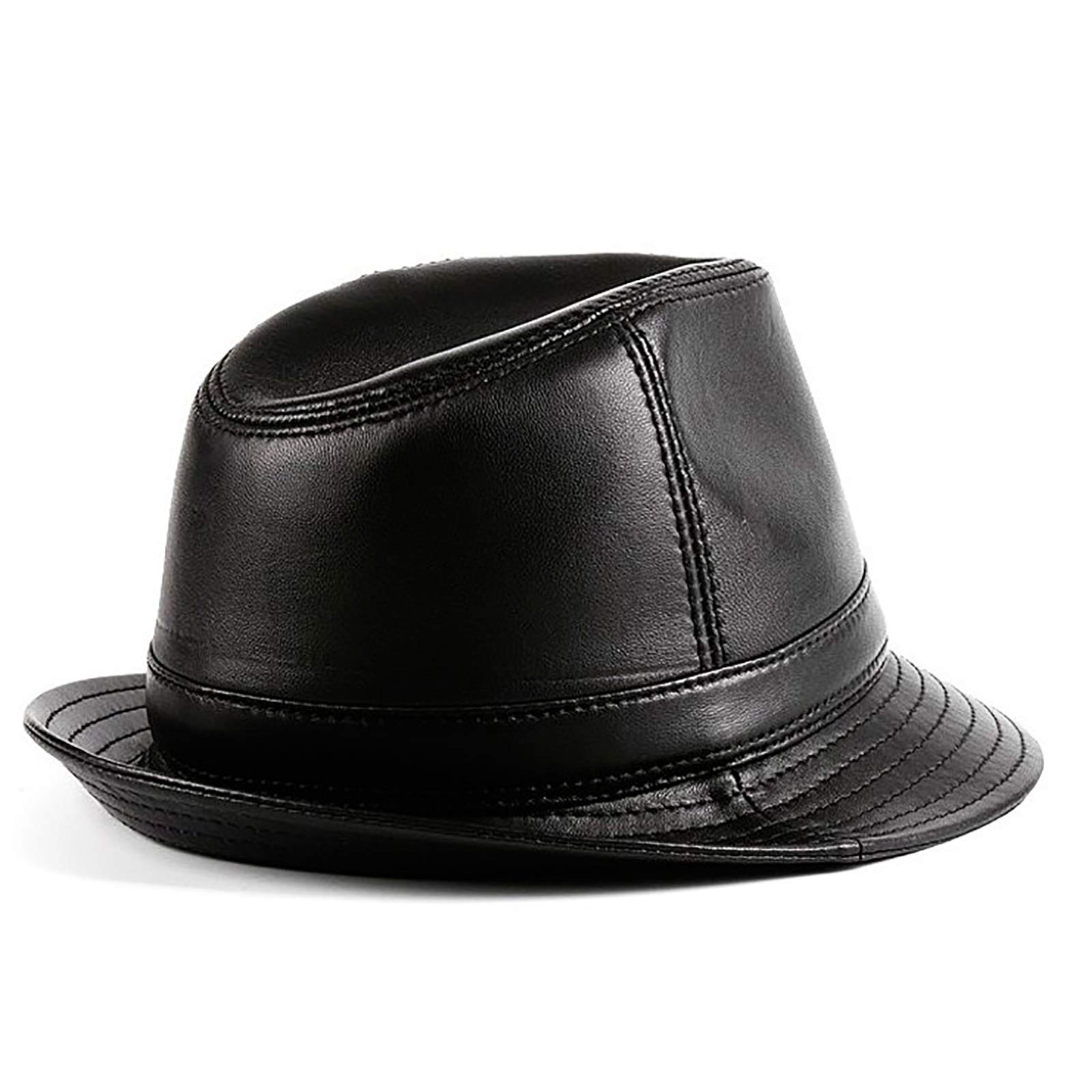Sombreros de invierno, Hombre Fedoras Sombrero Genuino Cuero Classic Party Bowler Cap Sheepskin Big Brim Jazz Cap Cap