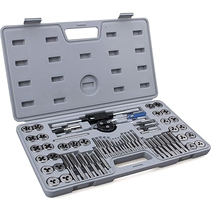 60-Pc Master Tap and Die Set - Include SAE Inch Size #4 to 1/2? and Metric Size M3 to M12, Coarse and Fine Threads | Essential Threading Rethreading Tool Kit with Complete Accessories and Storage Case