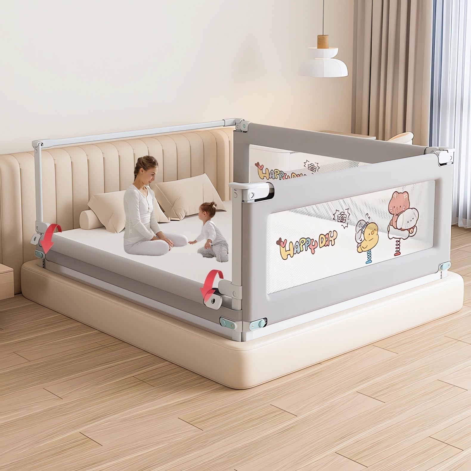 Bed Guard Rail for Toddlers, Foldable Baby Bed Rail Guard, Height Adjustable Bed Fence Protector Rail, Bed Fence Protector Rail for Twin Queen King Full Size Beds (2m)