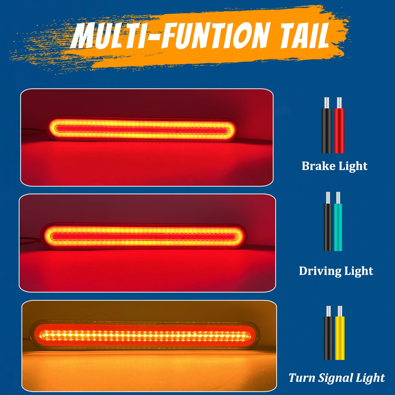 Biqing 2PCS 12.8 Inch Fanali LED Rimorchio,Universale 12V Fanali Posteriori LED Rosso Stop LED Camion Ambra Indicatore di Direzione Illuminazione Lampada per Auto Camion Furgone Caravan Rimorchi