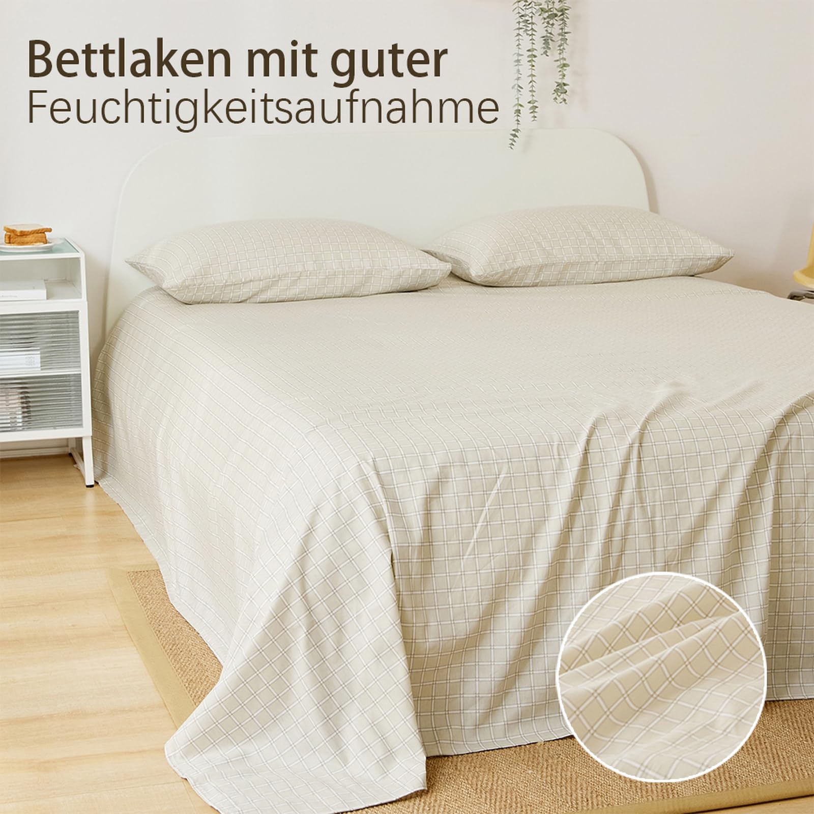 Bettlaken 230 x 245cm Betttuch ohne Gummizug Baumwolle Beige