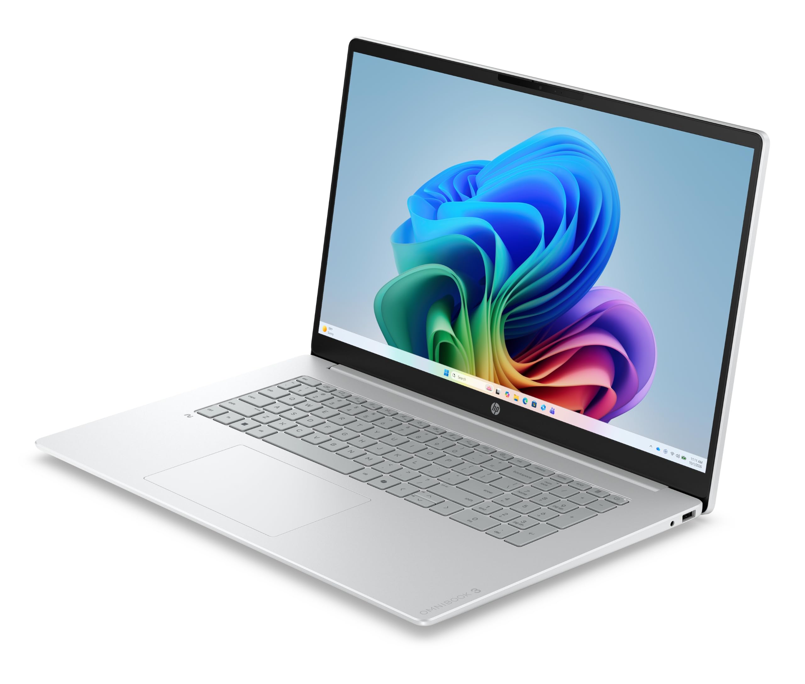 HP OmniBook 3 17-dk0000sfx Ordinateur Portable 17.3" FHD IPS, PC Portable (Core 5-120U, RAM 8 Go, SSD 512 Go, Intel Graphics, Windows 11), Laptop Argent, Clavier AZERTY