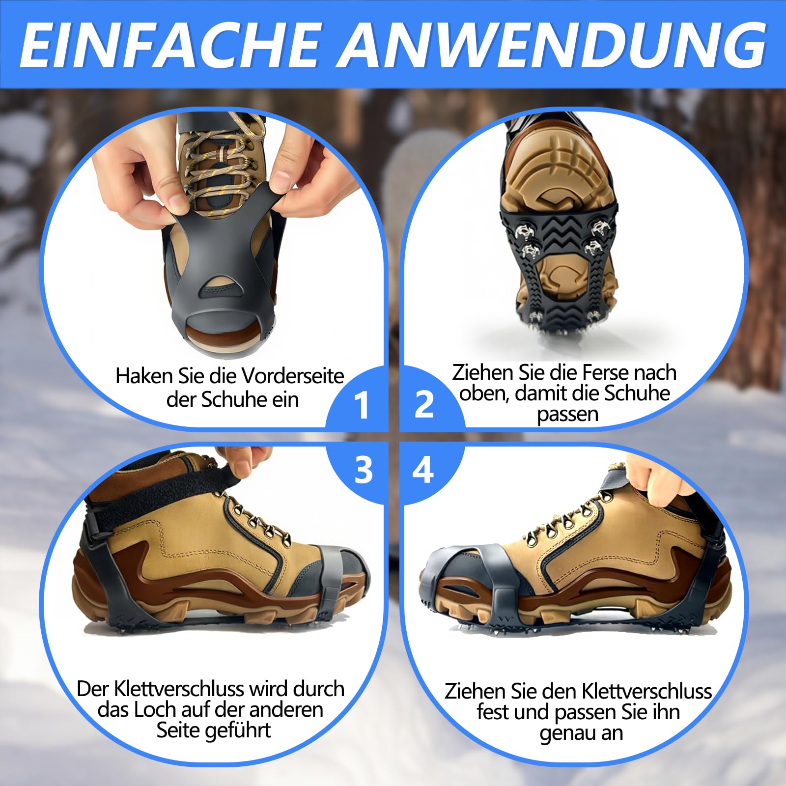 Steigeisen, Spikes für Schuhe Wanderschuhe Bergschuhe, Grödel für Winter Gehen Wandern Trekking EIS, Schuhspikes Ice Schuhkrallen Eisspikes