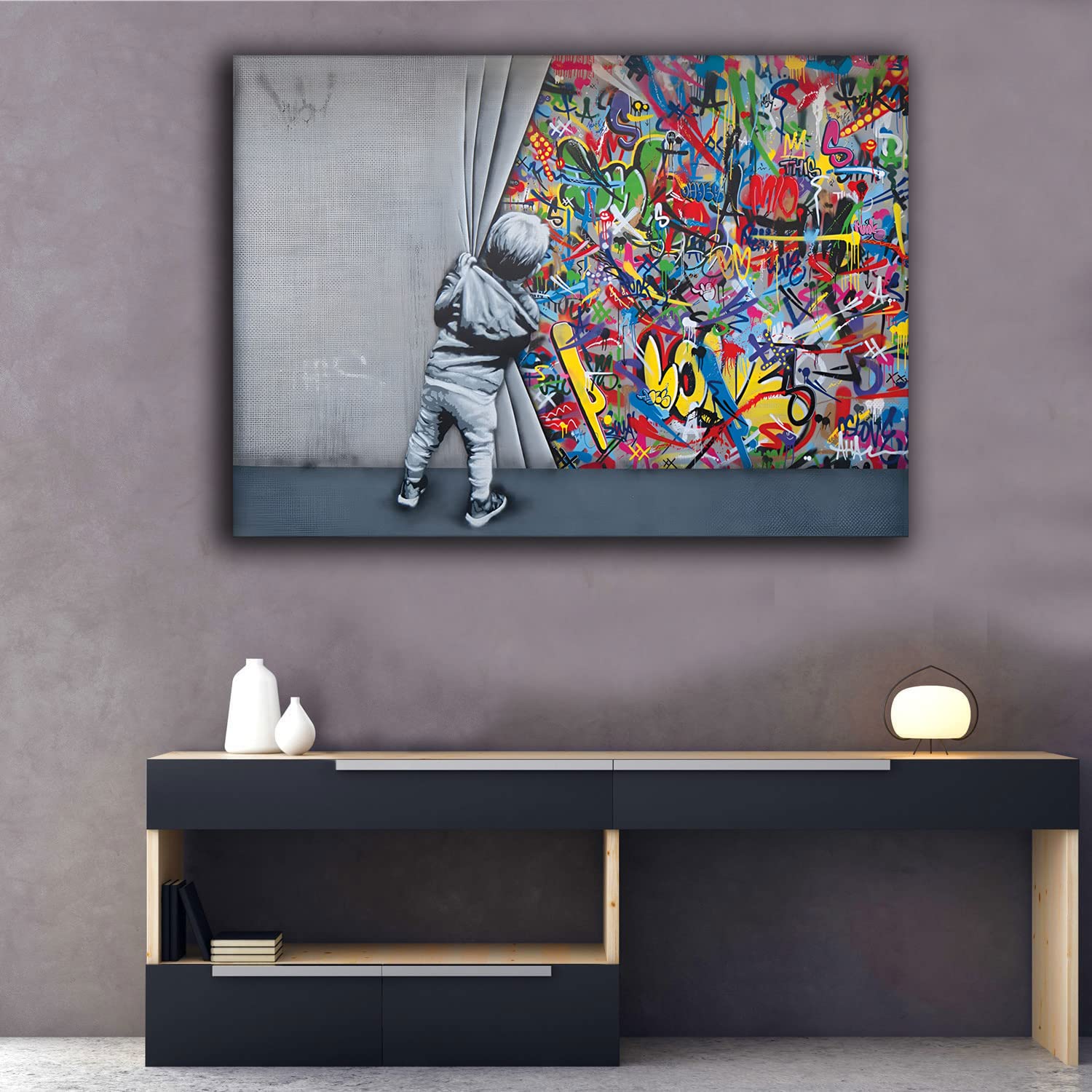 Canvashop Quadro Banksy Dj Monkey Cm 100X50 Stampe Su Tela Canvas Da Parete Quadri Moderni Soggiorno Arredo Casa Bansky Scimmia Street Art : Banksy - Foto 4