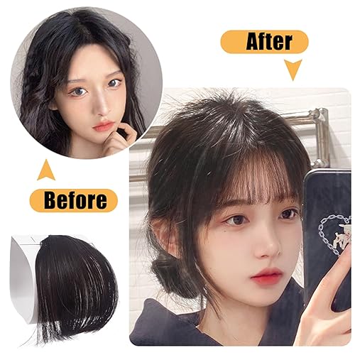 Miniatura 3 de NICENEEDED Flequillo con clip para el cabello para mujer, flequillo francés natural negro, flequillo plano con fleco de aire, extensiones de cabello