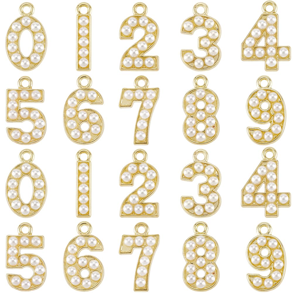 Breloques numériques de 0 à 9 en métal et résine blanche pour bijoux DIY
