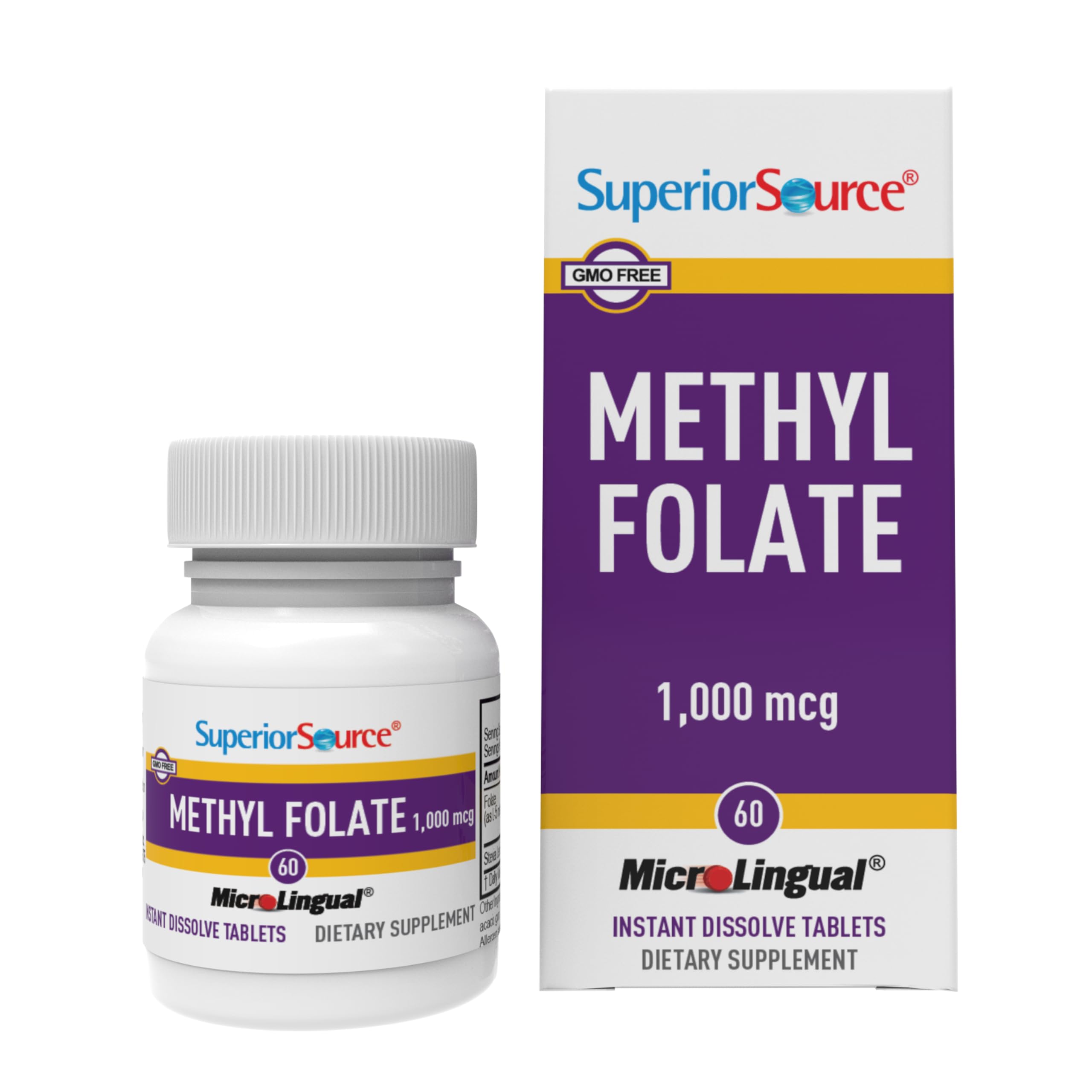 Methyl Folate 1,000 mcg - Folate Supplement for Women & Men - Methylated Supplement Supports Healthy Nervous System & Red Blood Cells - 60 Sublingual Dissolving Tablets