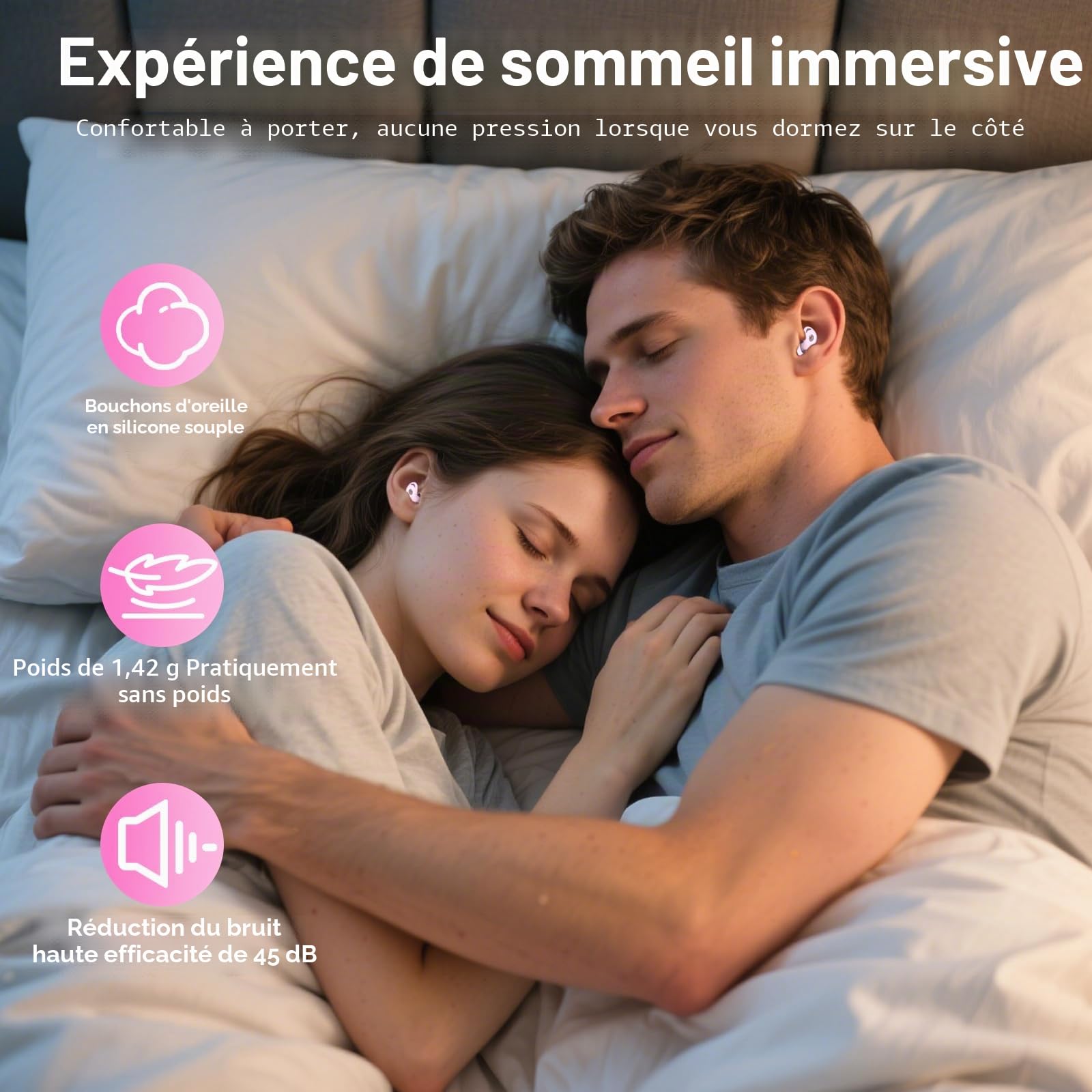 Bouchon D'oreille Pour Dormir, Anti-Bruit 45 dB, 4 Tailles (XS/S/M/L) | Douces et réutilisables, 8 embouts en 4 tailles (XS/S/M/L), bouchons d'oreille en silicone pour avion, concert, ronflement