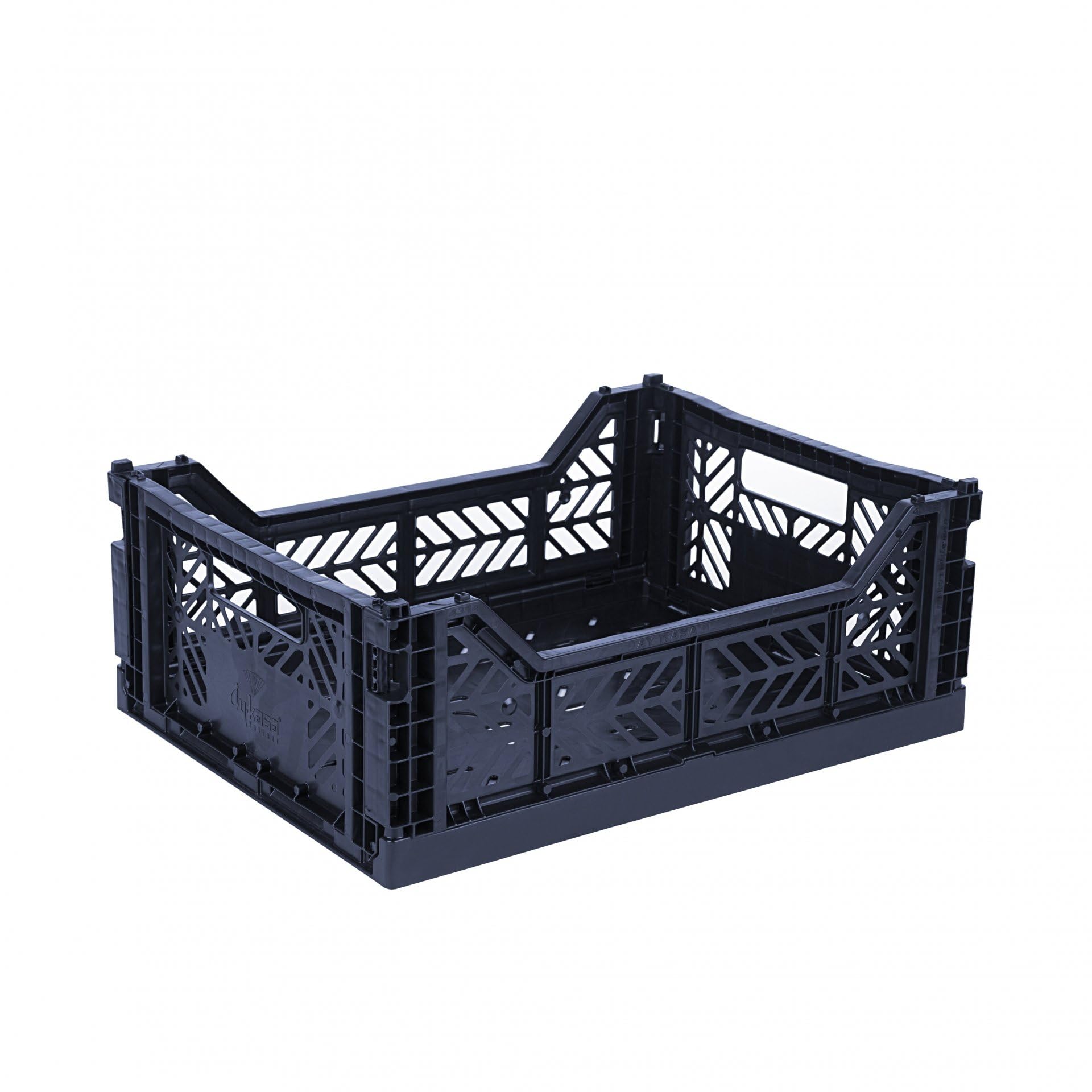 Aykasa Navy Folding Crate, Sturdy Folding Box, Plastic, Stackable, Midi (40 X 30 X 14 Cm)