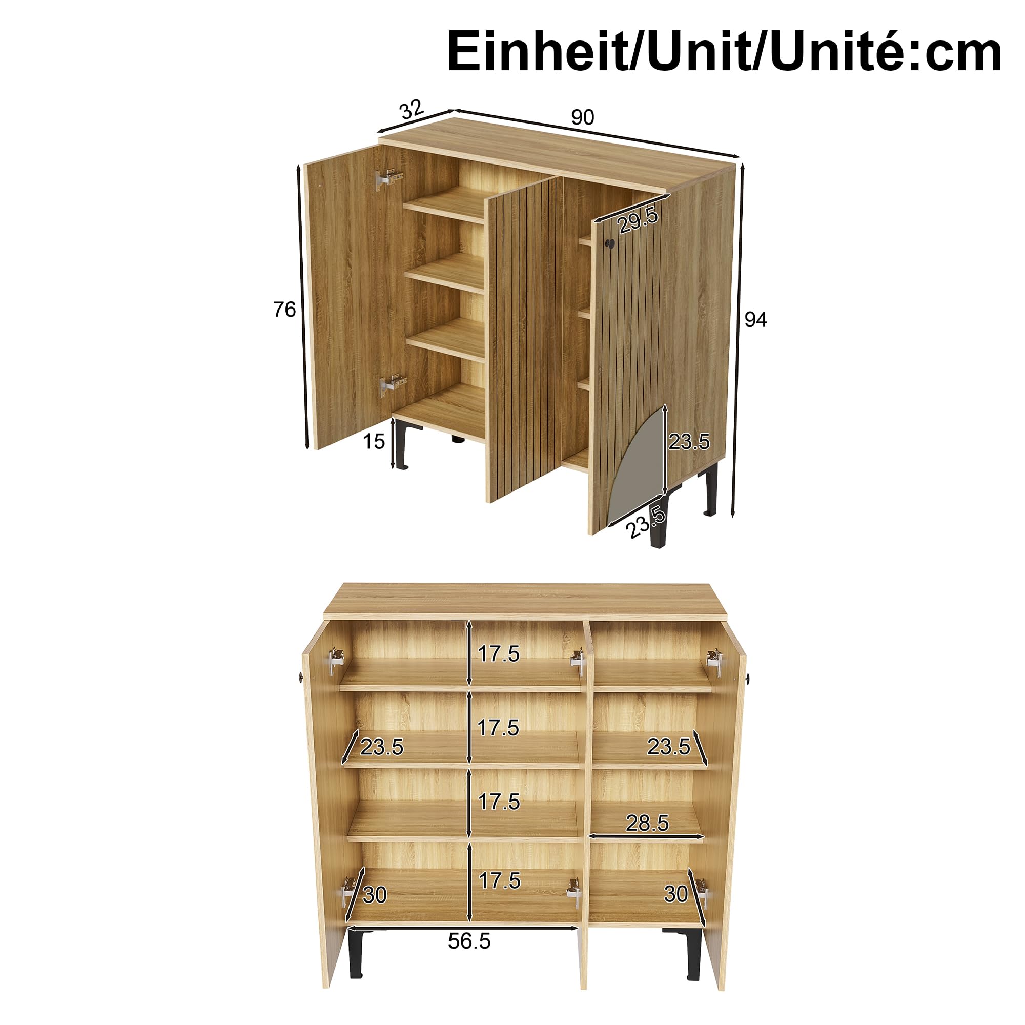 Zapatero 90 x 32 x 94 cm, color madera – 3 puertas para muebles de