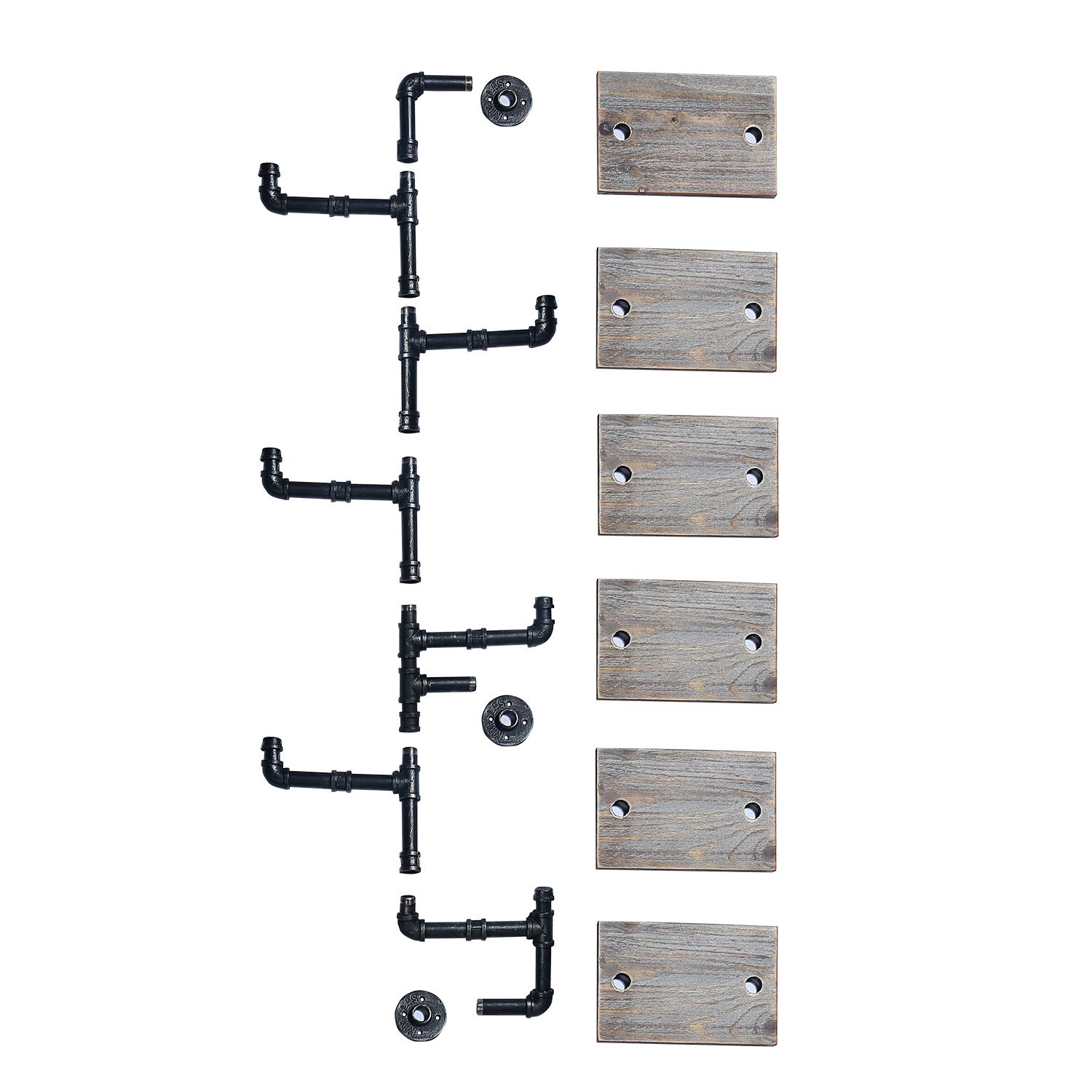 MBQQ Industrial Pipe Shelf,6Tiers Wall Mount Bookshelf, Metal&Wood