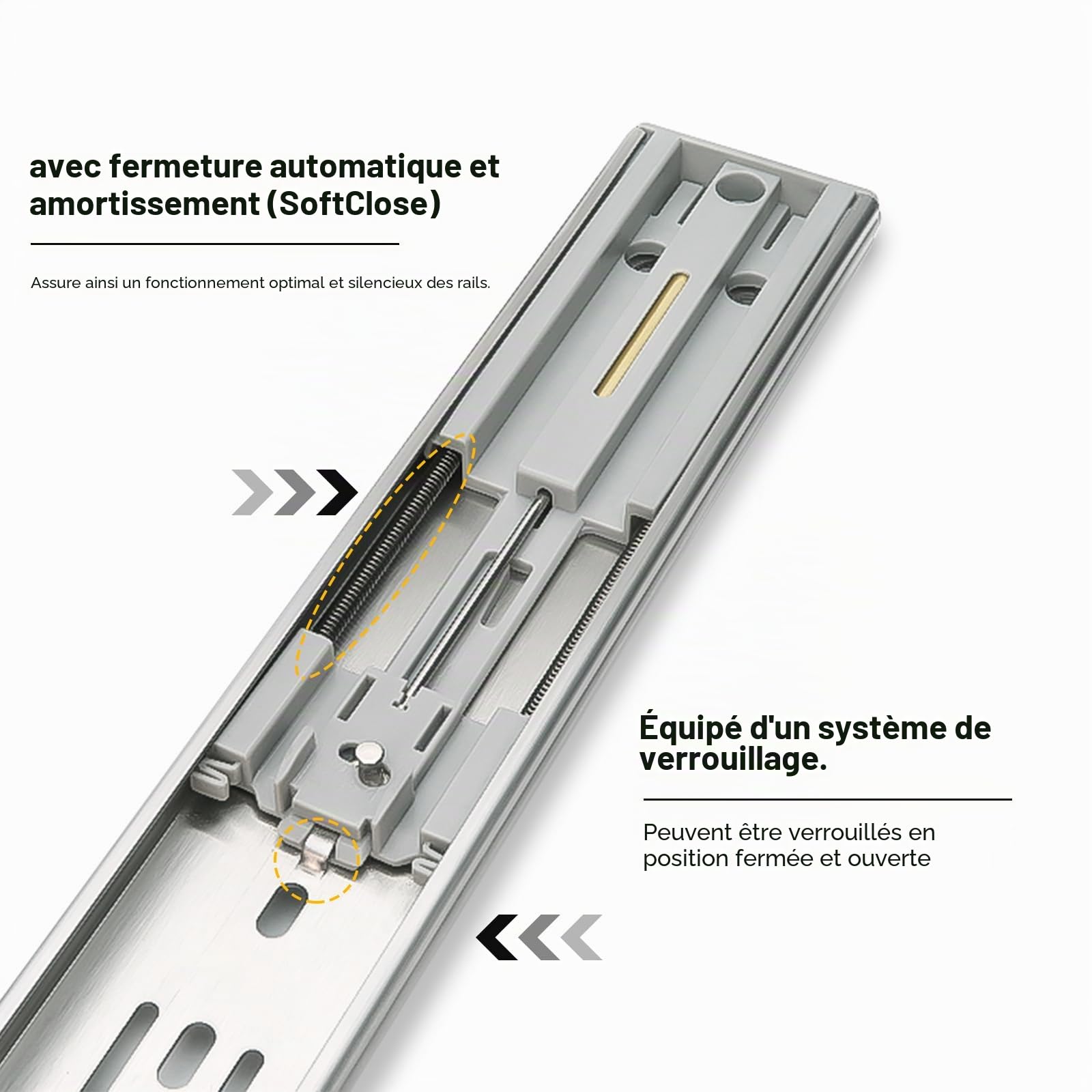 4 paires (8 pièces) de glissières de tiroir 350 mm, extension complète, capacité de charge 45 kg, montage latéral, pour meubles, cuisines et placards, argenté