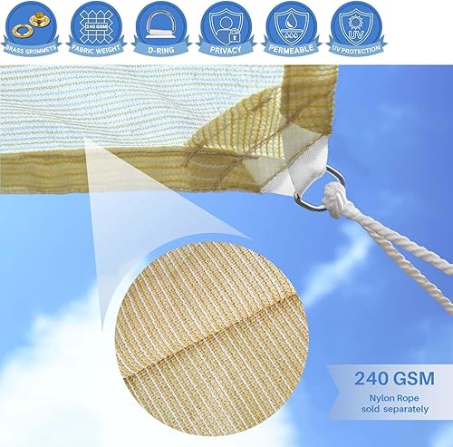 Miniatura 4 de E&K Sunrise - Toldo parasol de 5 x 22 pies, borde recto, 240 GSM, con ojales de anillo en D, bloqueo UV, para exteriores, pérgola, jardín, patio,