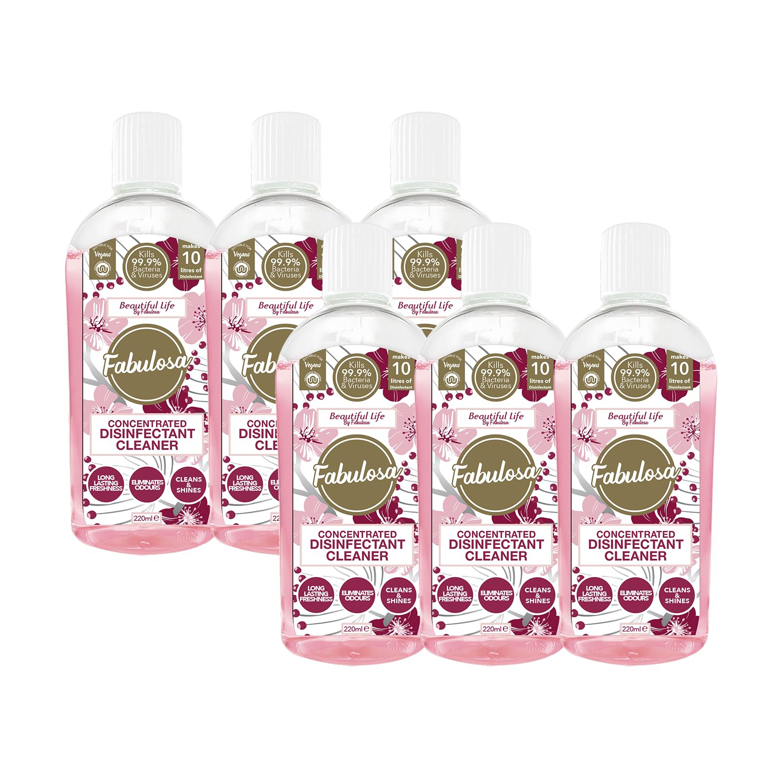 Fabulosa4 in 1 Concentrated Antibacterial Disinfectant All Purpose Cleaner, 220ml, 6 pack, Beautiful Life
