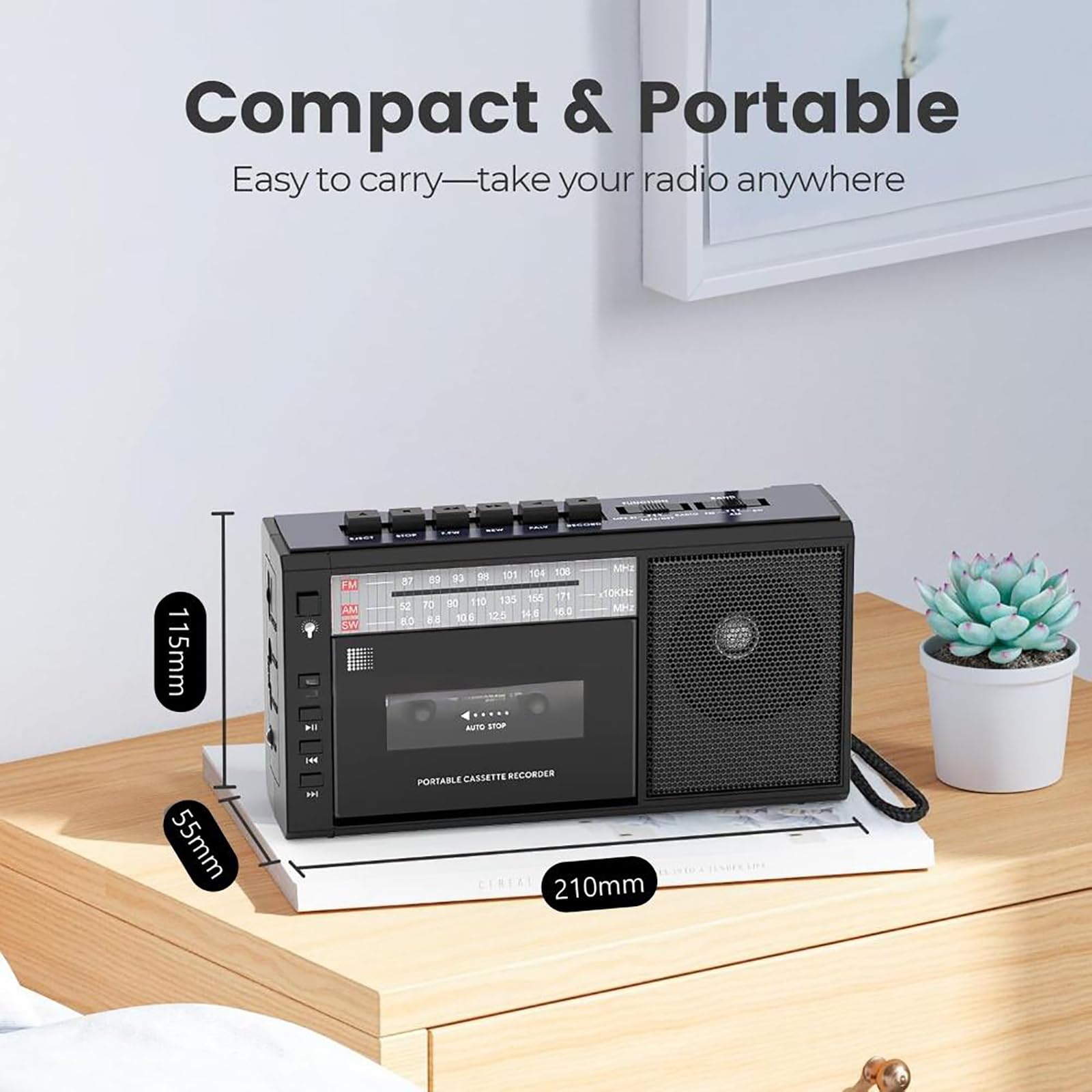 KEhtu Reproductor De Casetes Solar, Grabador De Altavoz Bluetooth Portátil, Recargable, Admite Reproducción USB, para Música, Aprendizaje De Idiomas, Regalos para Estudiantes Y Personas Mayores.