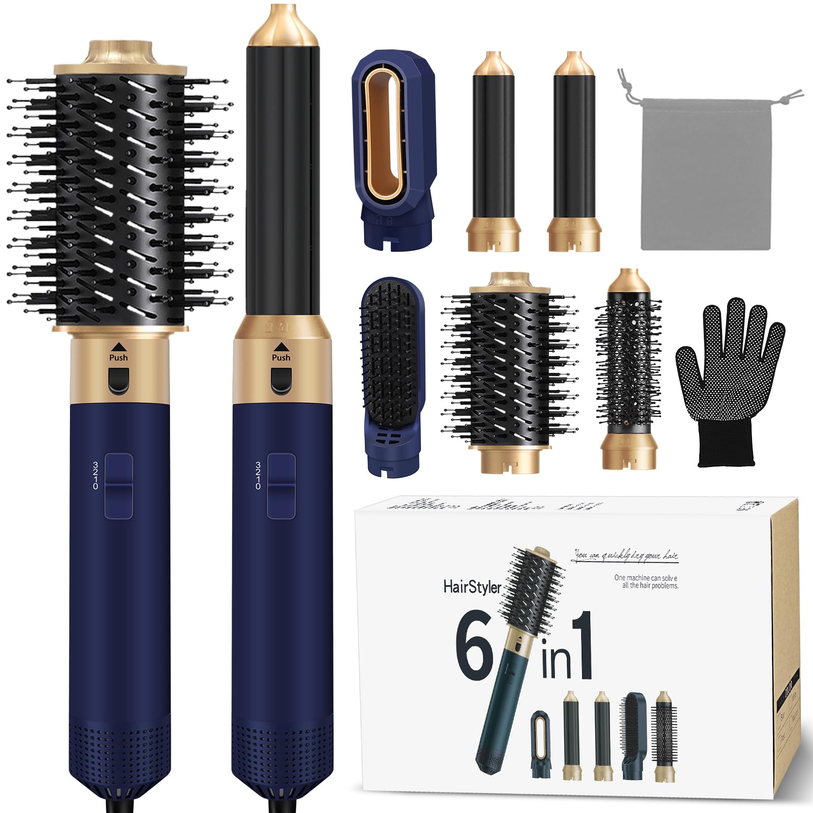 Hair Styler 6 in 1, Airstyler Haarstyler Set 1000W, Rundbürstenföhn, WarmluftbürsteFöhnbürste Automatischer Luft-Lockenstab, Haarglätter Bürste Volumenbürste, Haarglätter Bürste für Alle Haartypen