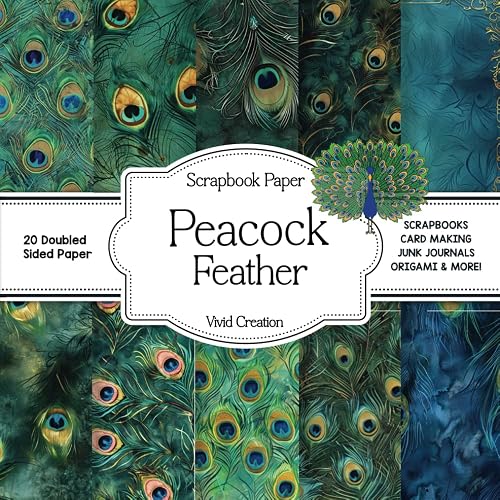 Peacock feather scrapbook paper: Peacock-themed Scrapbooking Paper for Junk Journaling,