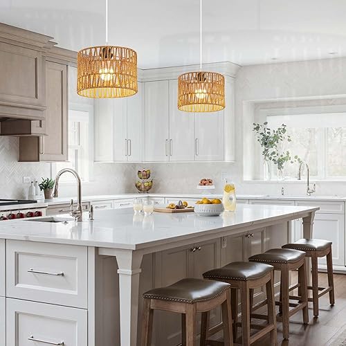 Miniatura 8 de Lámpara colgante enchufable, luces colgantes de ratán, bombilla incluida, luz colgante tejida con cable de enchufe, lámpara de ratán con control