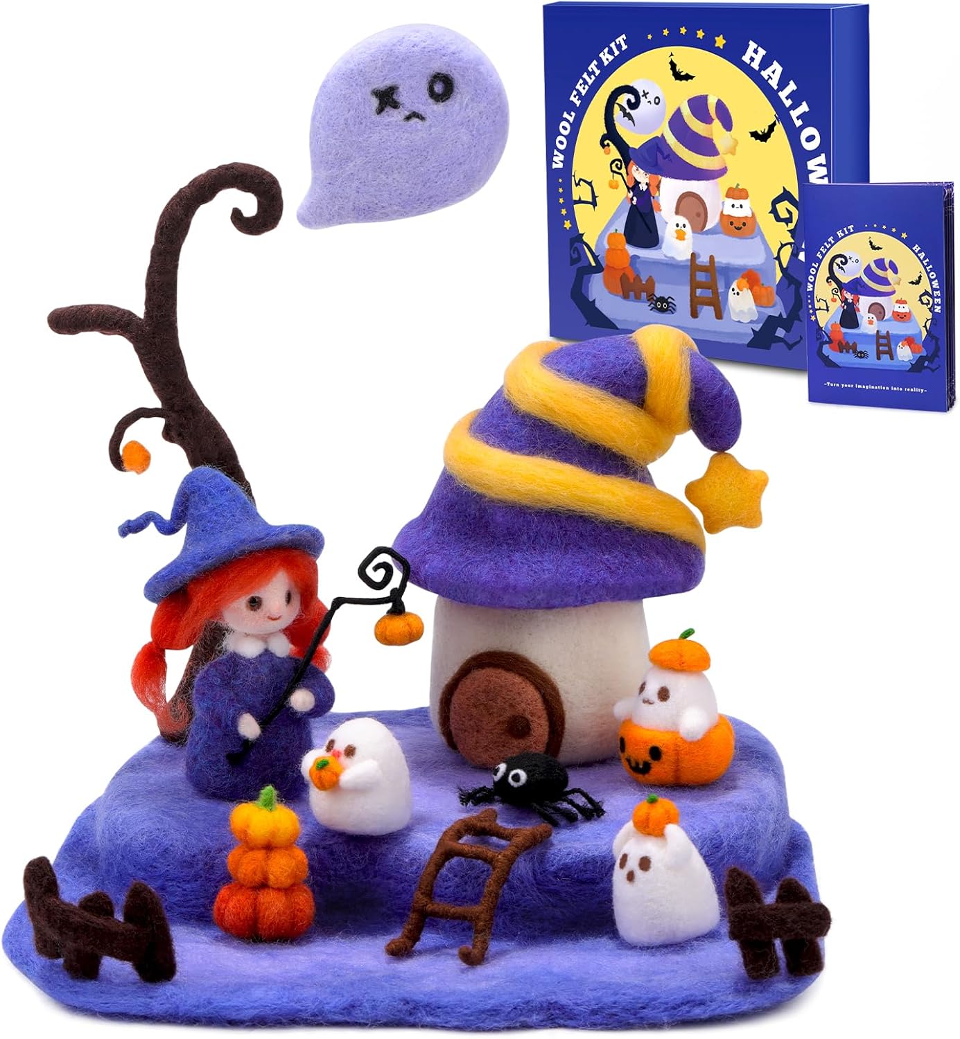 UOOU Needle Felting Kit,Surprisingly Wool Needle Felting Kit,Purple Doll Courtyard Pumpkin Needle Felting with Felting Supplies Instructions,Wool Felting Kit for DIY Craft Decoration