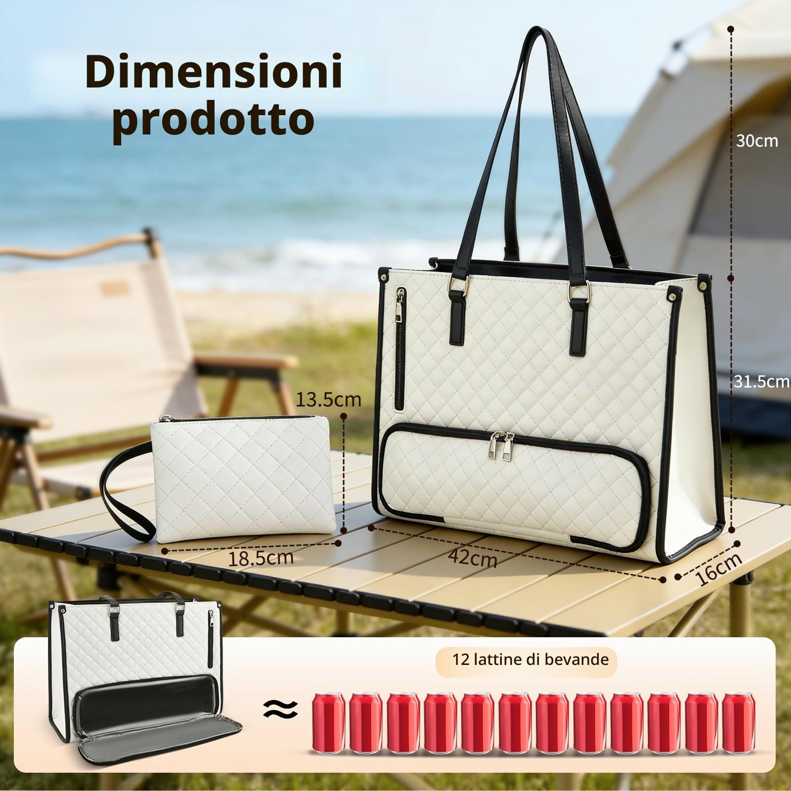 Borsa porta pranzo 2 in 1 da donna, borsa termica per laptop da 15,6 pollici (40 cm) con scomparto per alimenti, borsa da ufficio impermeabile con protezione antifurto, lavoro, università, viaggi