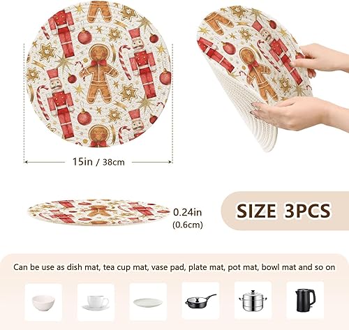 Miniatura 2 de 3 alfombrillas salvamanteles para platos calientes de 15 pulgadas, tejido de hilo de algodón, resistentes al calor, para microondas, protección