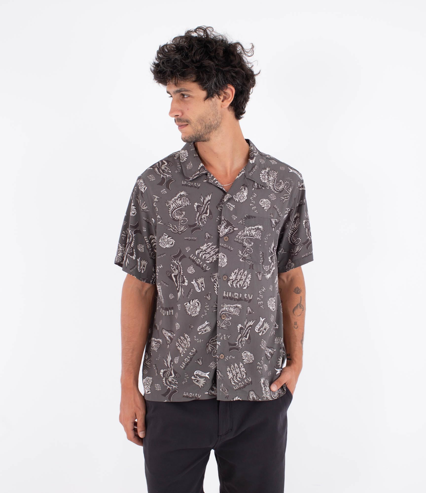Hurley Mens Short-Sleeved Etam T-Shirt, Black, L EU