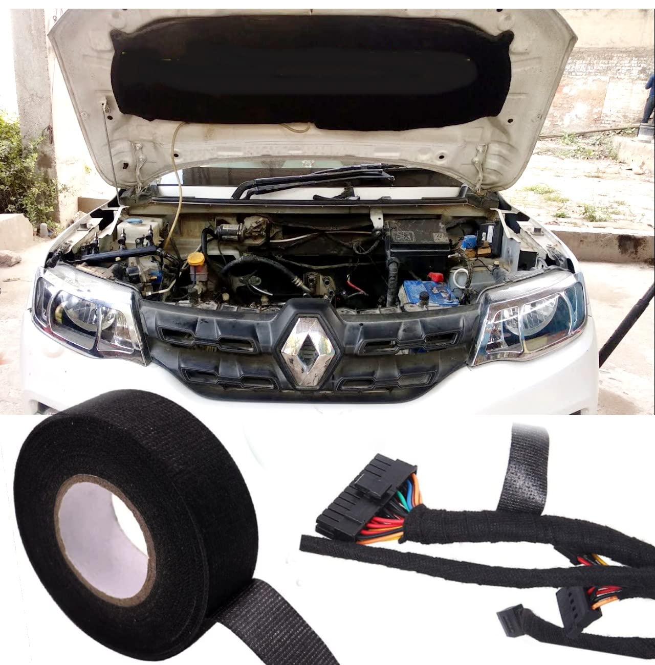 Hukimoyo Wire organizing loom harness tape for Automobile Velvet adhesive protective harness Tape, Glue Strip, Heat Resistant Ideal for Car Wiring (15 mm *15 m)