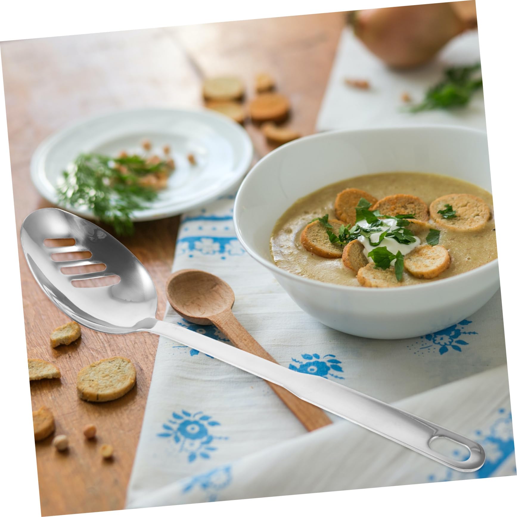 Cabilock Portable Stainless Steel Slotted Spoon Ergonomic Serving Utensil for Daily Use for Buffets Catering and Home Dining Reliable Easy to Carry