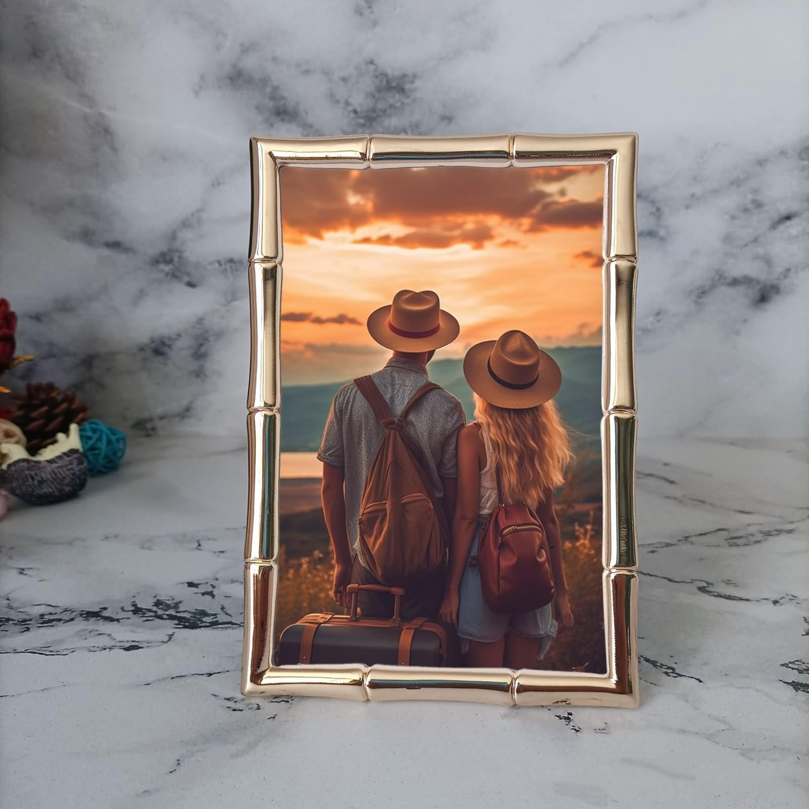 Bilderrahmen 20x25 Gold, Picture Frames Vintage Rechteckig für Tischaufsteller aus Metall für Mutter Freundin Geschenk