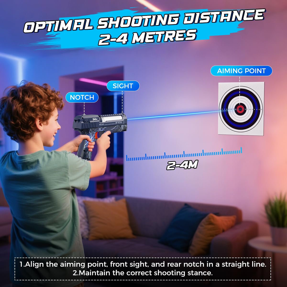 VATOS Juego de dianas inteligentes con pistola láser recargable, puntuación automática, 4 modos de disparo