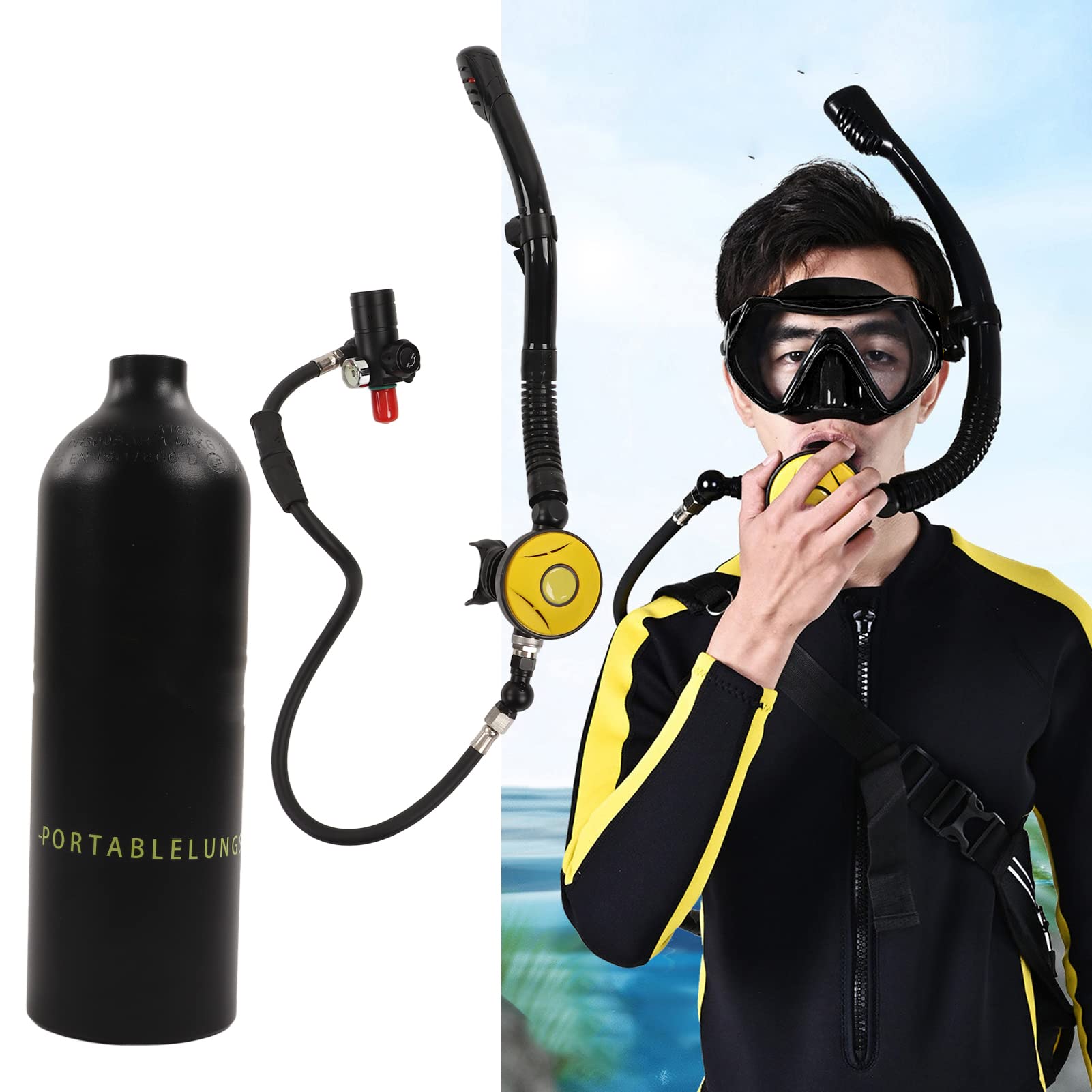 Zooke Kit de Tanque de Oxígeno de Buceo Portátil, Sistema de Descompresión de Alta Estabilidad Conjunto de Tanque de Oxígeno de Buceo con Tubo de Goma para Playa