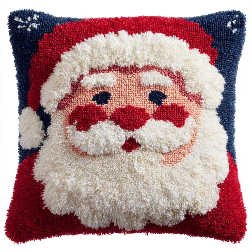 Taxpy DIY Latch Hook Cushion Kits, Santa Claus DIY Latch Hook Embroidery Set Crochet Needlework Crafts Pillow with Printed Canvas 43x43cm