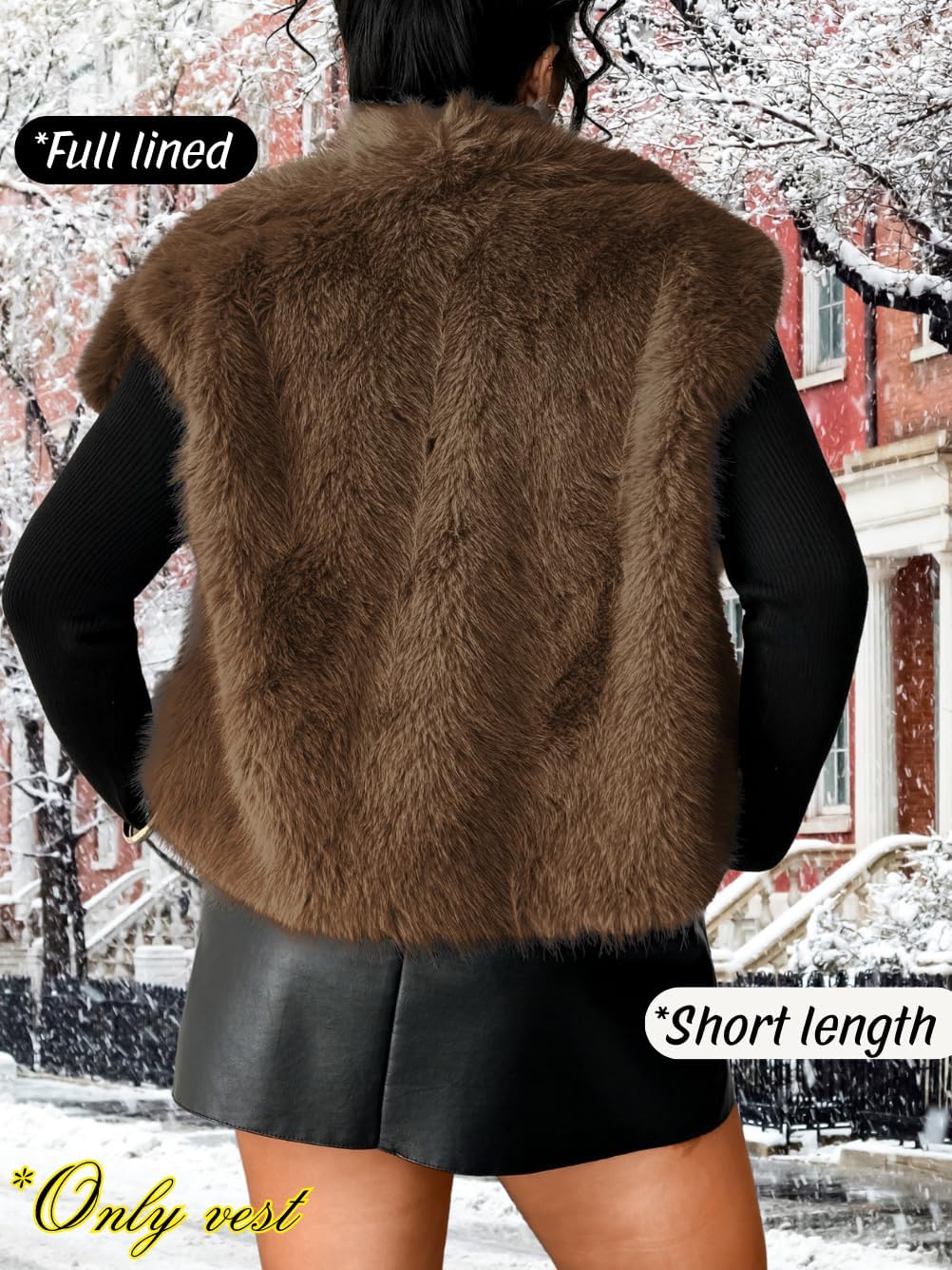Womens Faux Fur Lapel Fuzzy Vests, Sleeveless Fluffy Jacket with Pockets, Warm Winter Outerwear Plus Size 12-22 - Image 3