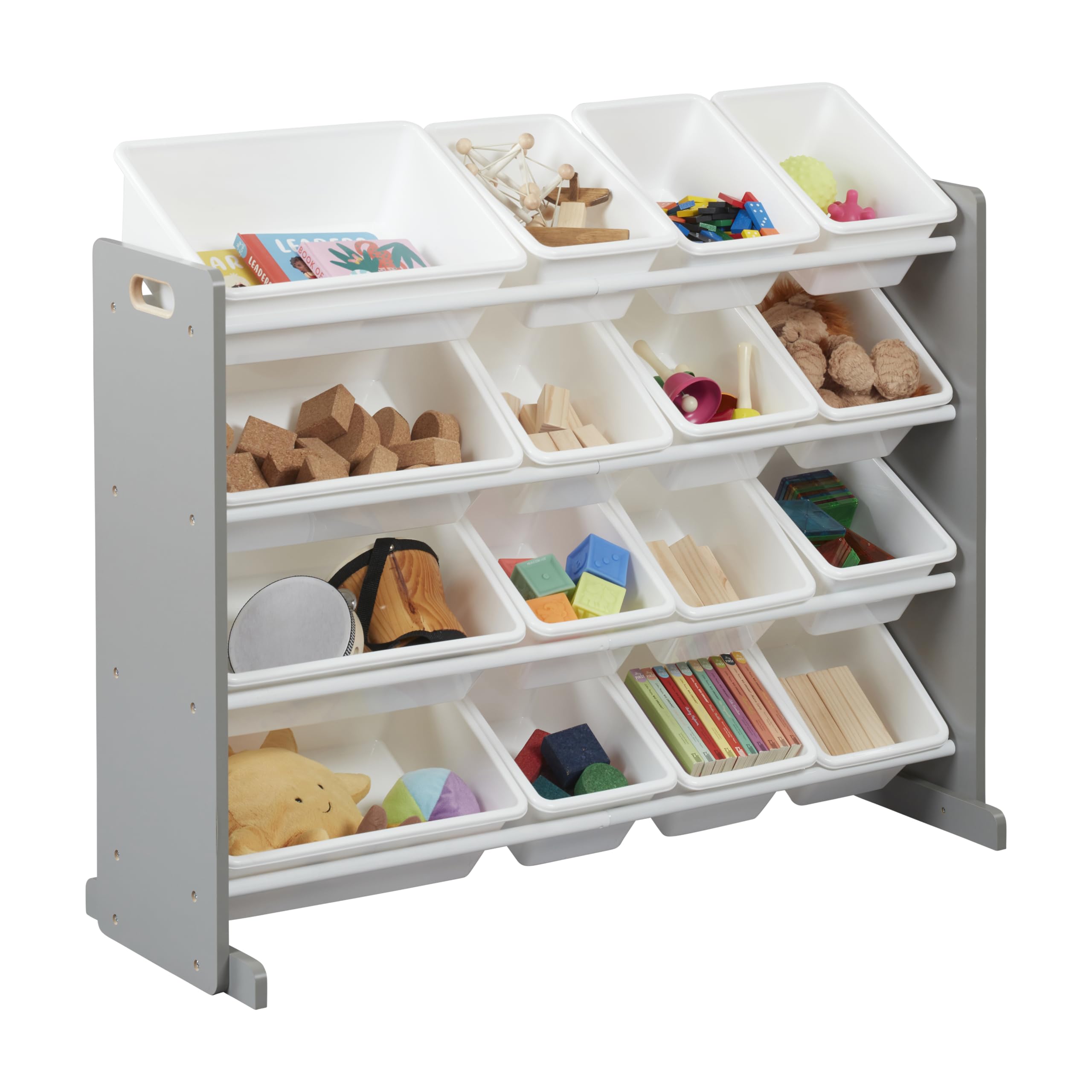 ECR4Kids Organizzatore a 4 livelli con 16 vassoi, portaoggetti per giocattoli, grigio/bianco