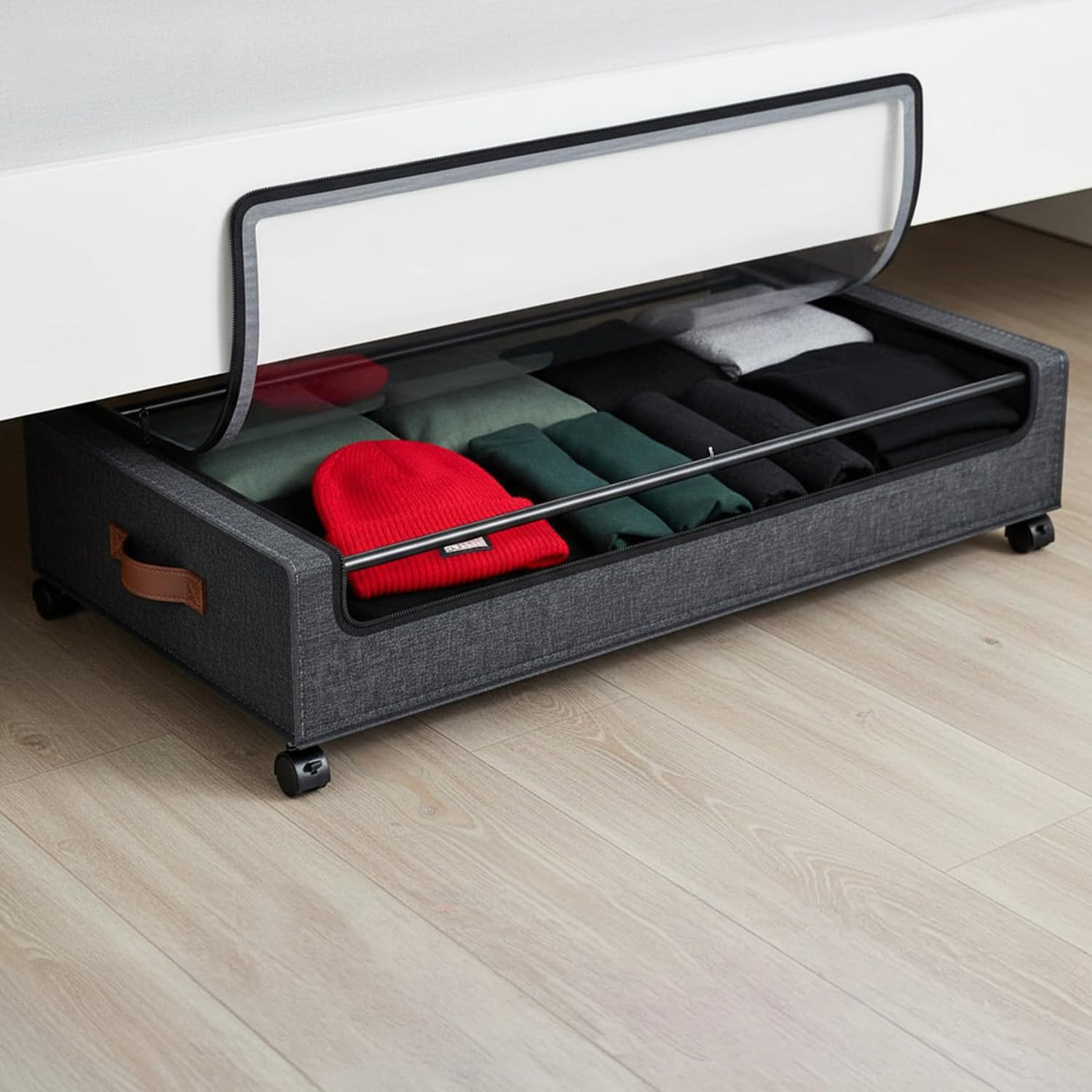 PrettyKrafts Underbed storage box with wheels and lid Metal Frame Non-Woven Fabric use for home bedroom Rolling Organizer for Clothes Shoes Toys Blankets Space Saving Solution (Pack of 1), Grey-image-30