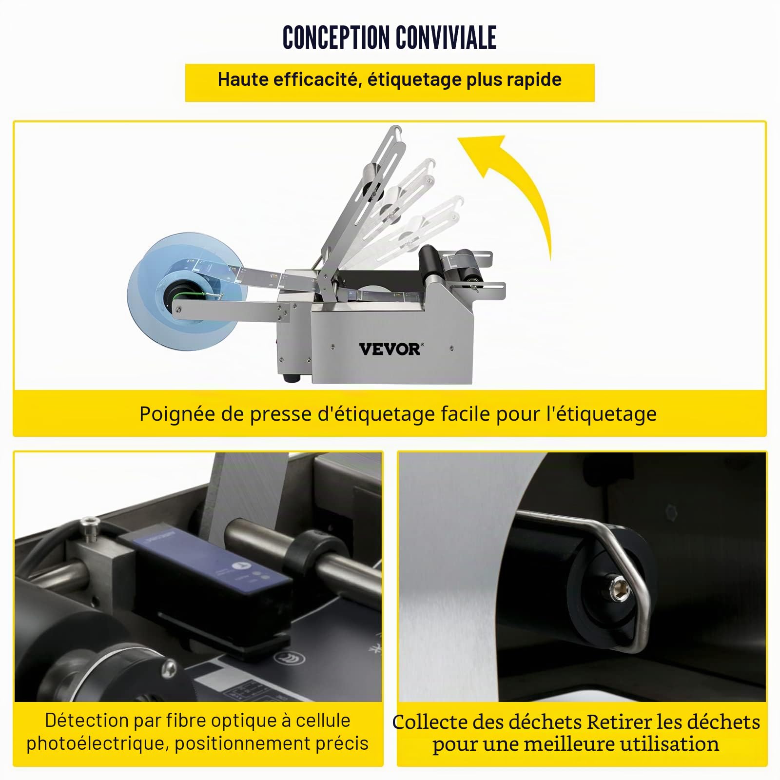 VEVOR MT-50 Étiqueteuse de Bouteilles Rondes Semi-Automatique 50 pièces/Min pour Bouteilles de 12 à 90 mm