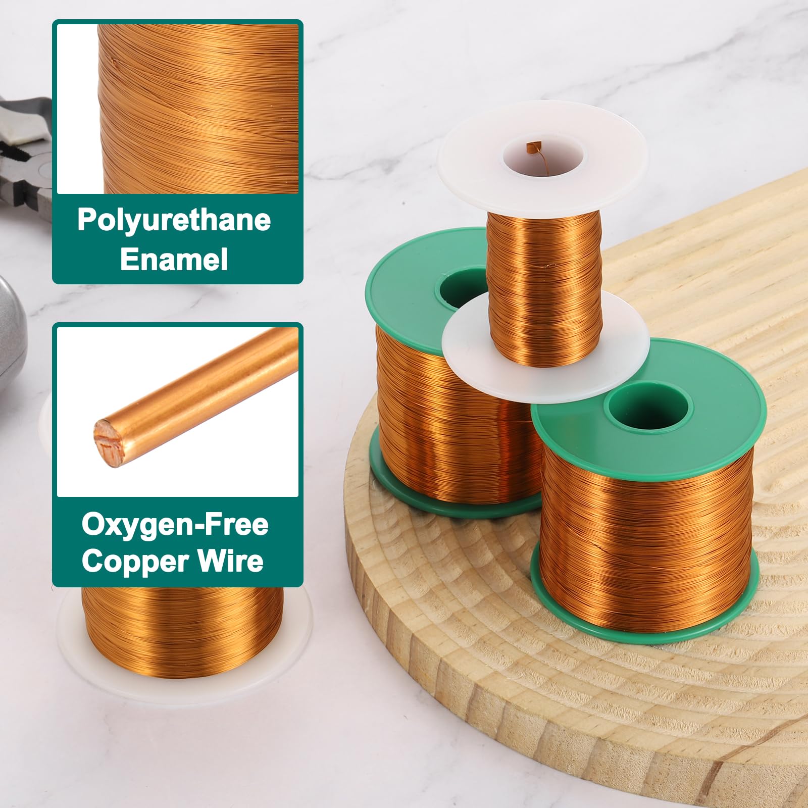 sourcing map Fil magnétique 28 AWG, fil de cuivre émaillé de calibre 28, fil de bobine magnétique de 56,7 g pour transformateur, moteur, électrique, 180C (356F), jaune