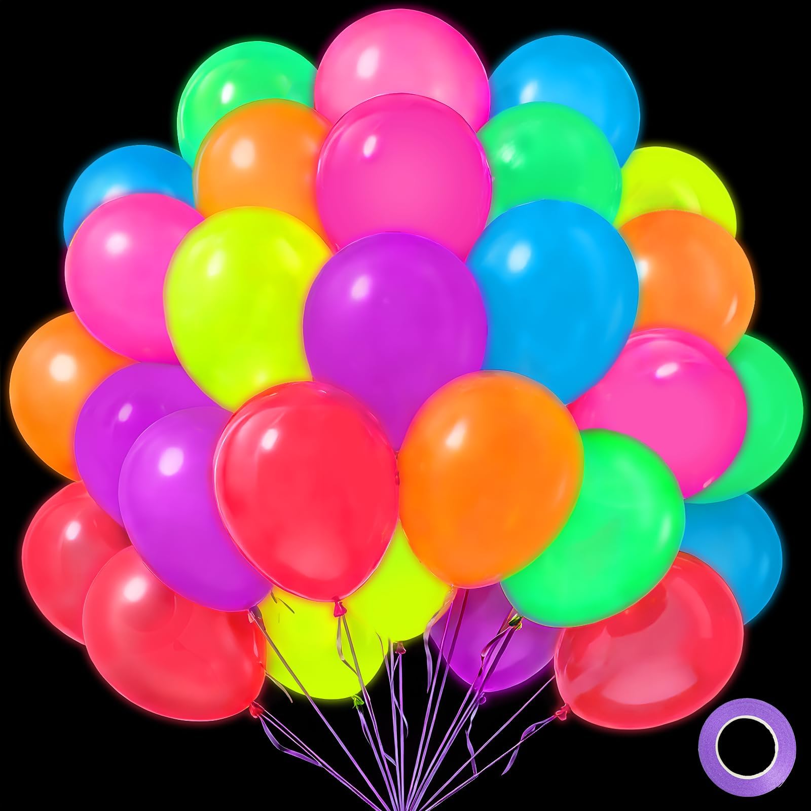 Mega-L Świecące w ciemności artykuły imprezowe, 100 szt., 30 cm, okrągłe, fluorescencyjne, wielokolorowe, lateksowe balony na urodziny, baby shower, wesele, przyjęcie, dekoracja